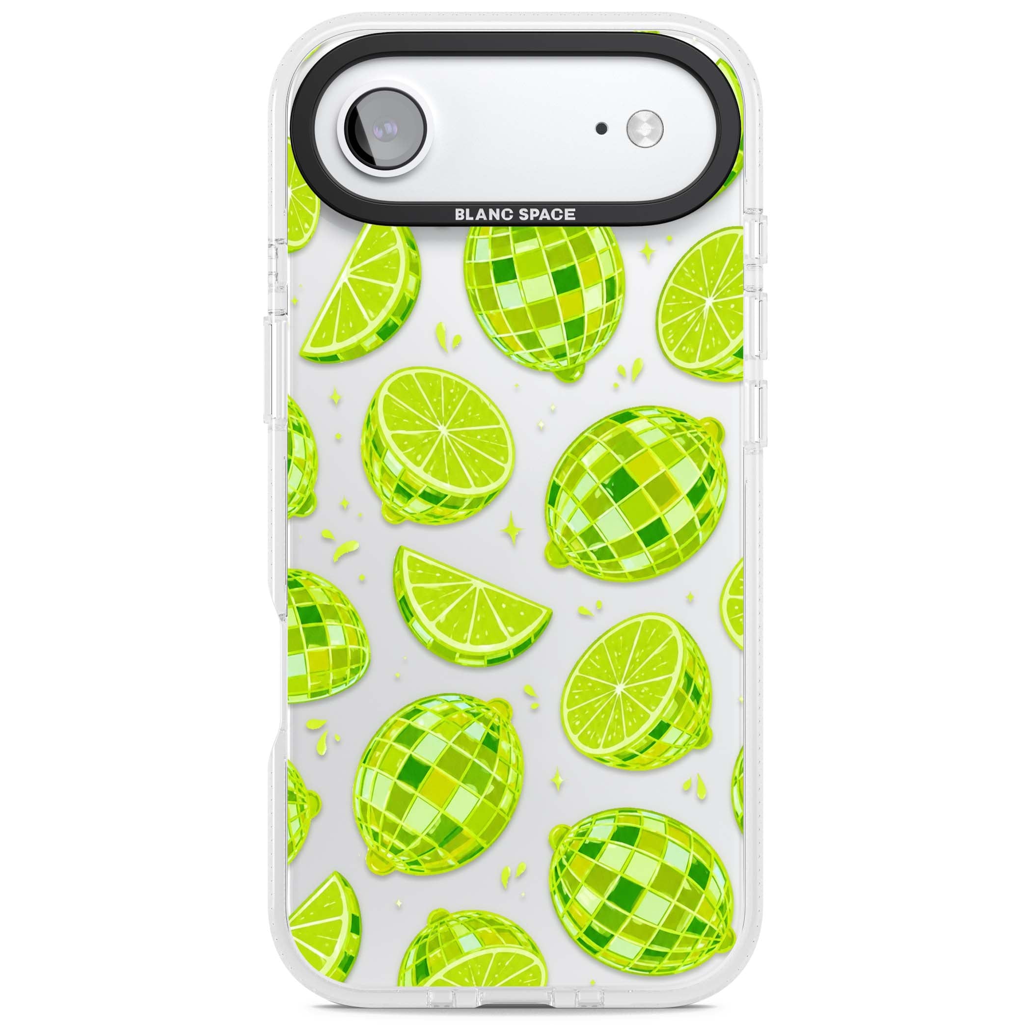 Disco Limes fruit aesthetic iPhone case featuring green disco balls, lime slices and citrus sparkles | Clear Case Impact Air case for iPhone Air