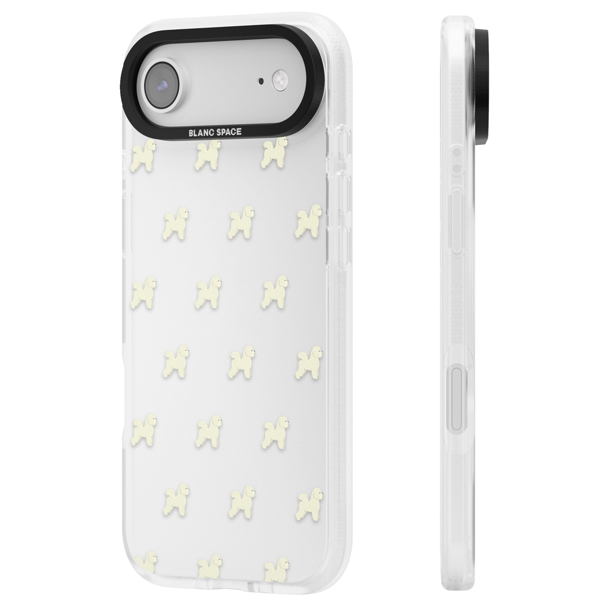 Bichon Frise Pattern iPhone 17 Air Impact Air Clear Phone Case Side Profile