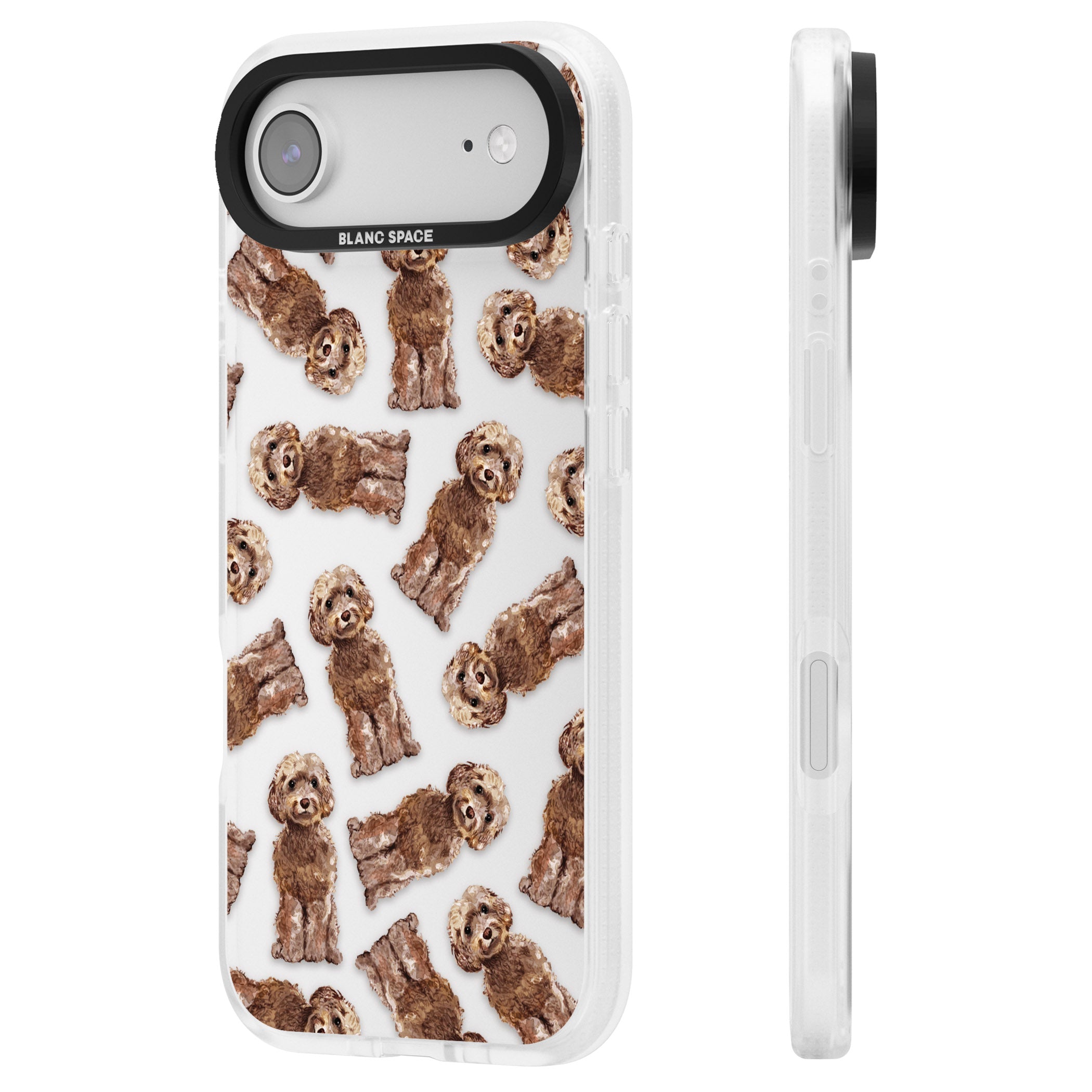 Brown Dog Pattern iPhone 17 Air Impact Air Clear Phone Case Side Profile