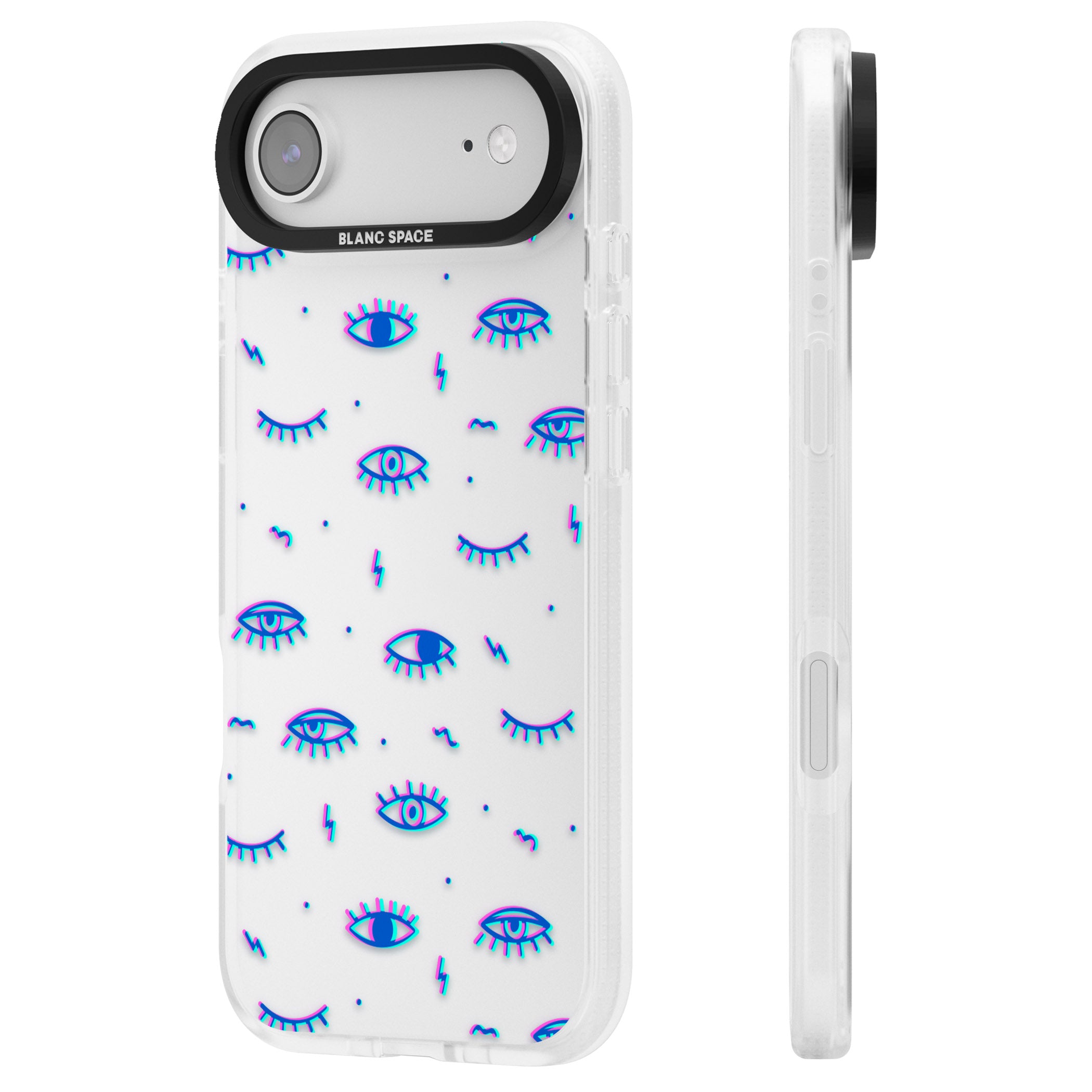 Duotone Psychedelic Eyes iPhone 17 Air Impact Air Clear Phone Case Side Profile