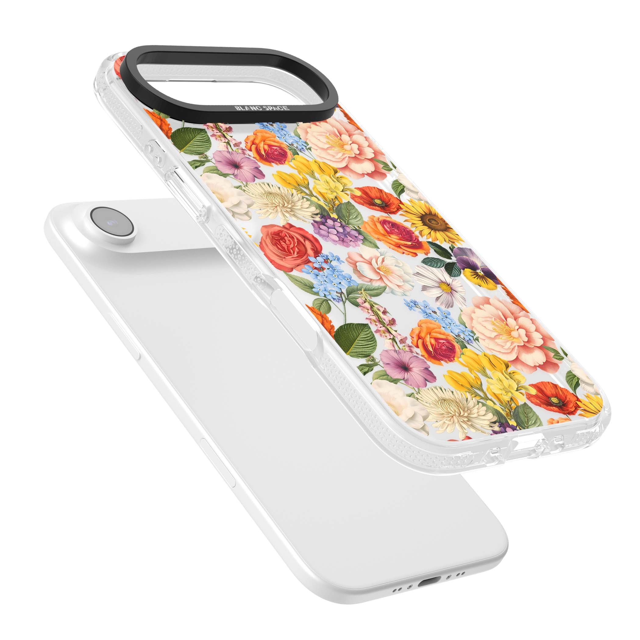 Bloom Basket floral iPhone case featuring cottage garden flowers including peonies, sunflowers, and wildflowers in pastel col | Clear Case Impact Air case for iPhone Air
