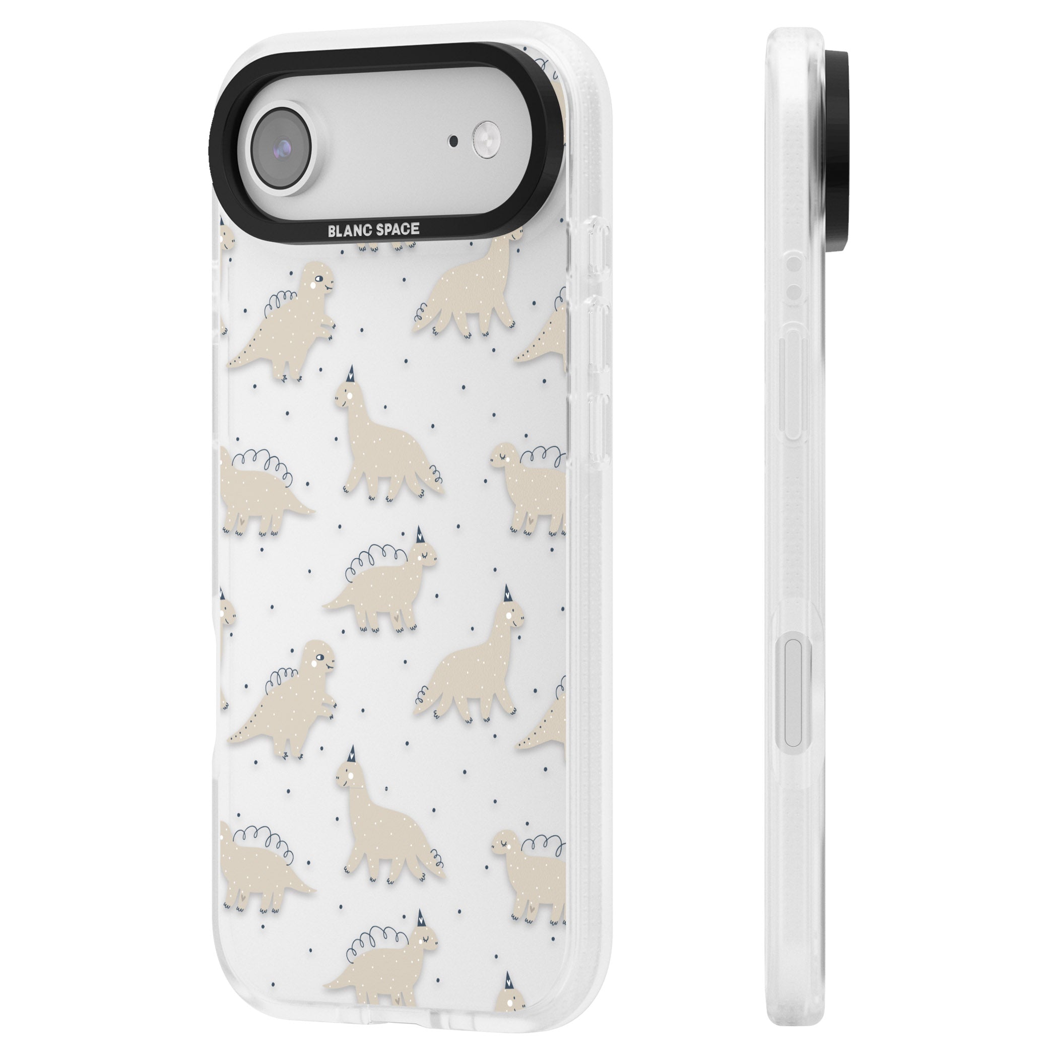Adorable Dino Pattern iPhone 17 Air Impact Air Clear Phone Case Side Profile