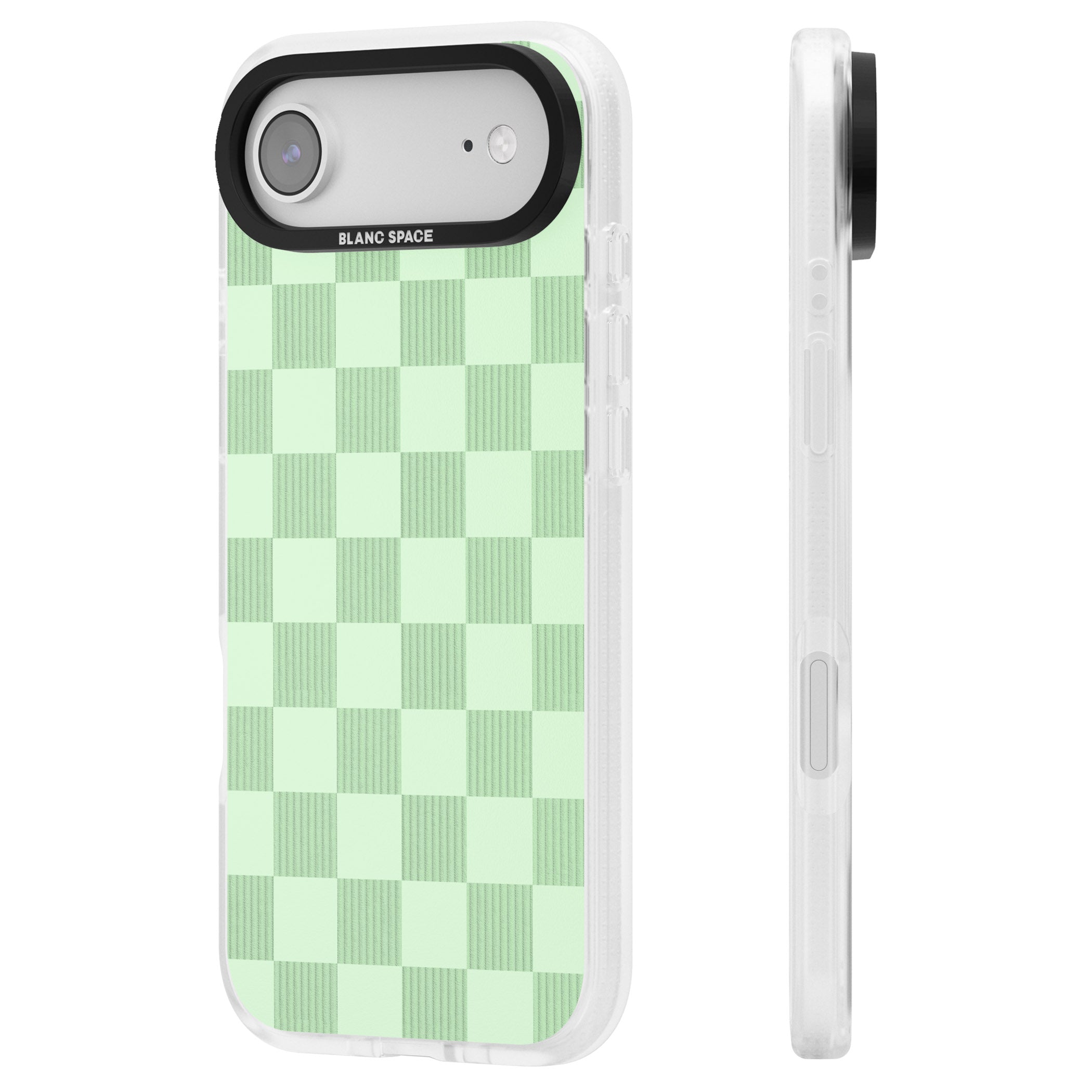 Seafoam Checkered iPhone 17 Air Impact Air Clear Phone Case Side Profile