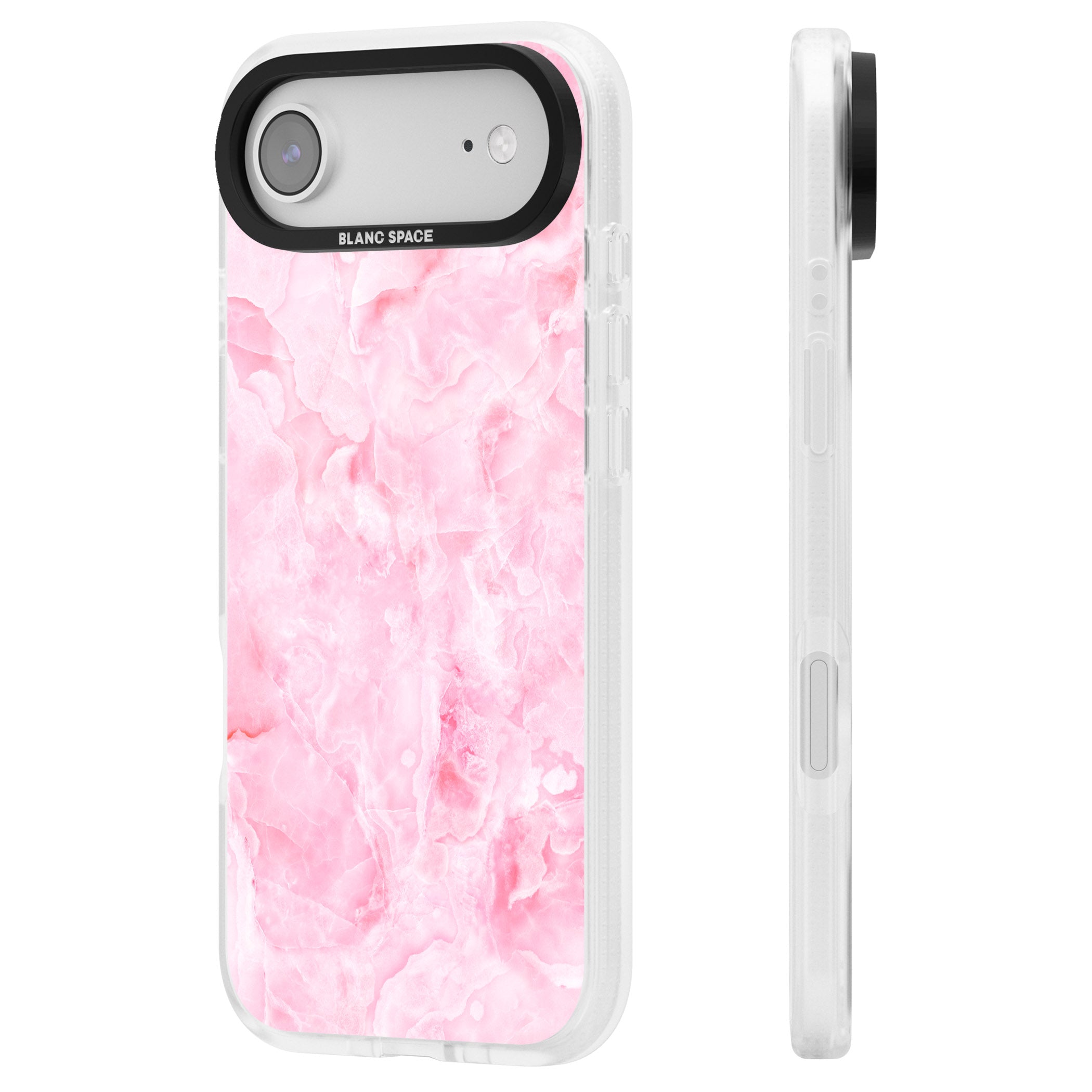 Pink Onyx Marble iPhone 17 Air Impact Air Clear Phone Case Side Profile