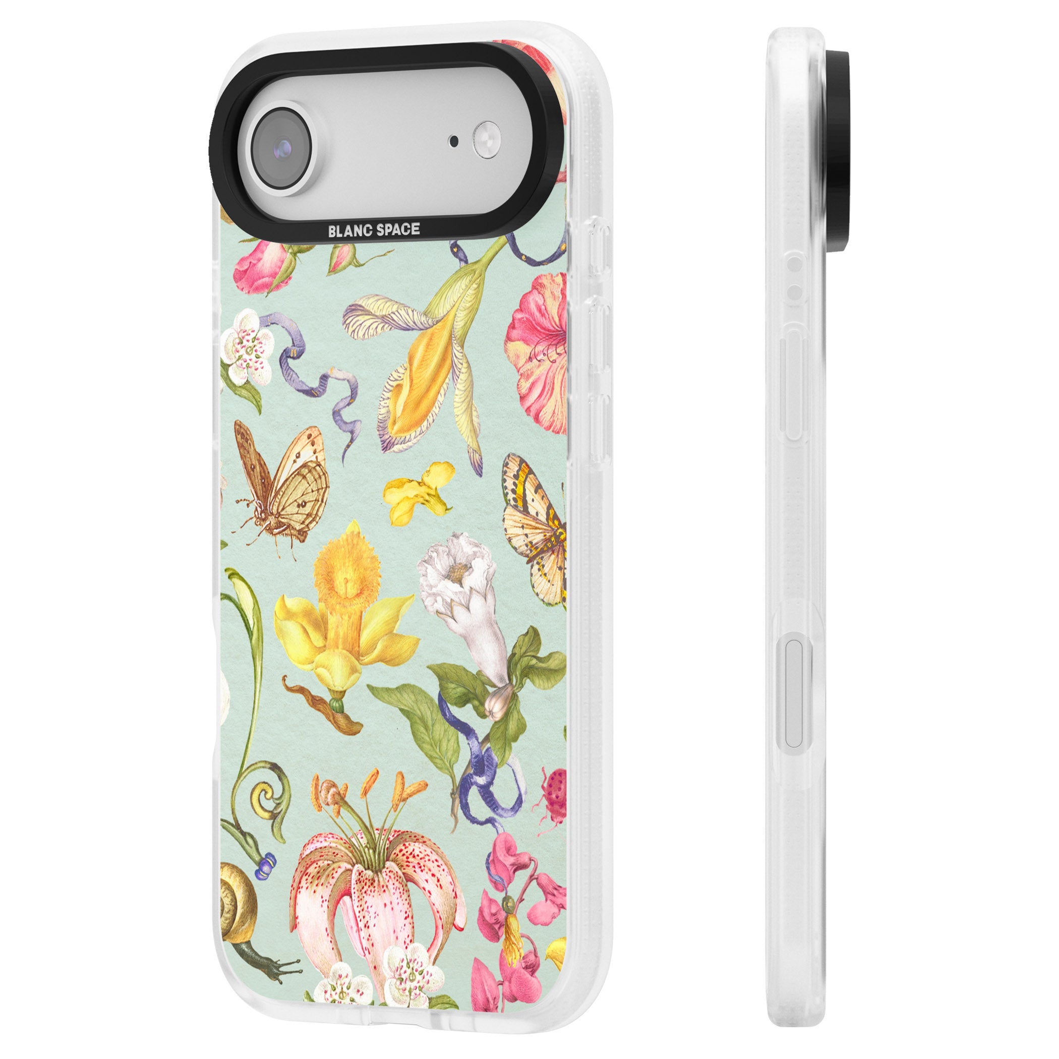 Blue Vintage Painted Flowers iPhone 17 Air Impact Air Clear Phone Case Side Profile