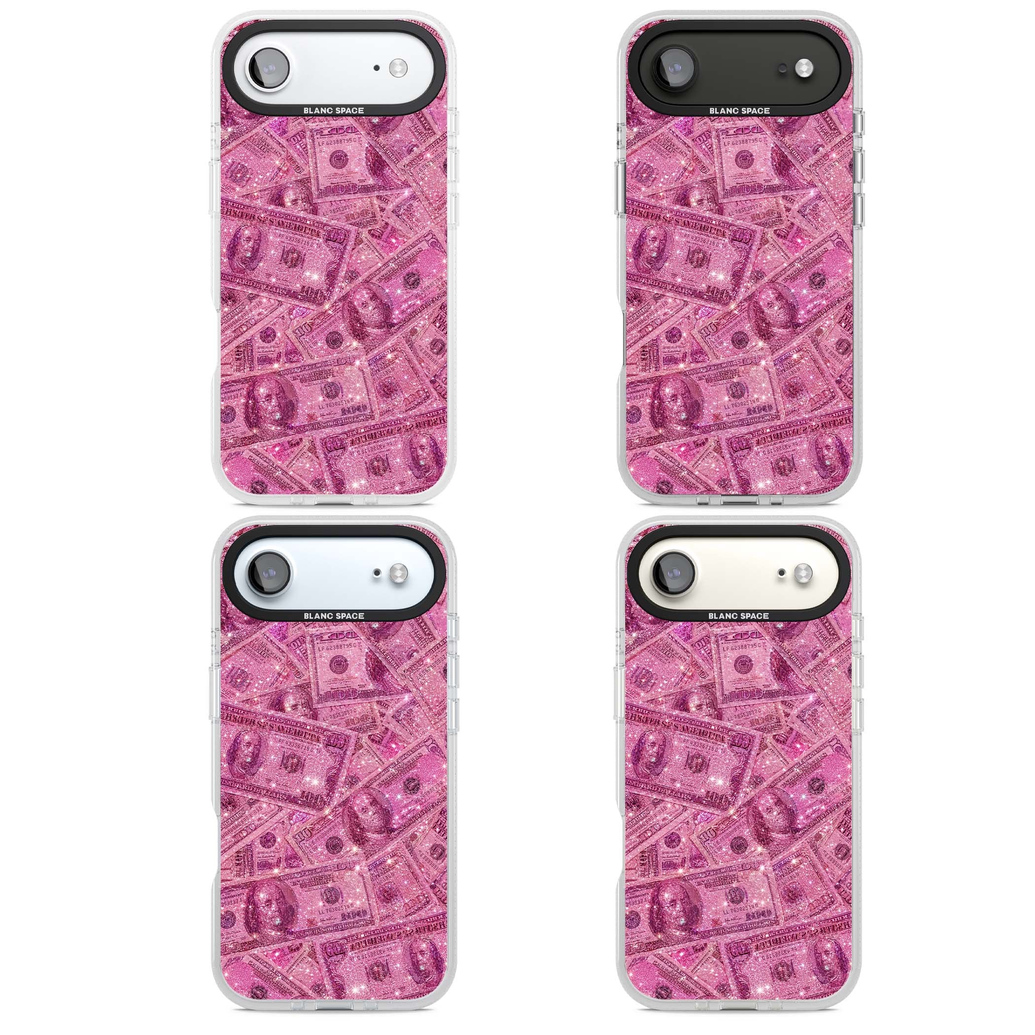 Glamorous baddie iPhone case featuring pink glitter hundred dollar bills and sparkling money wallpaper design | Clear Case Impact Air case for iPhone Air