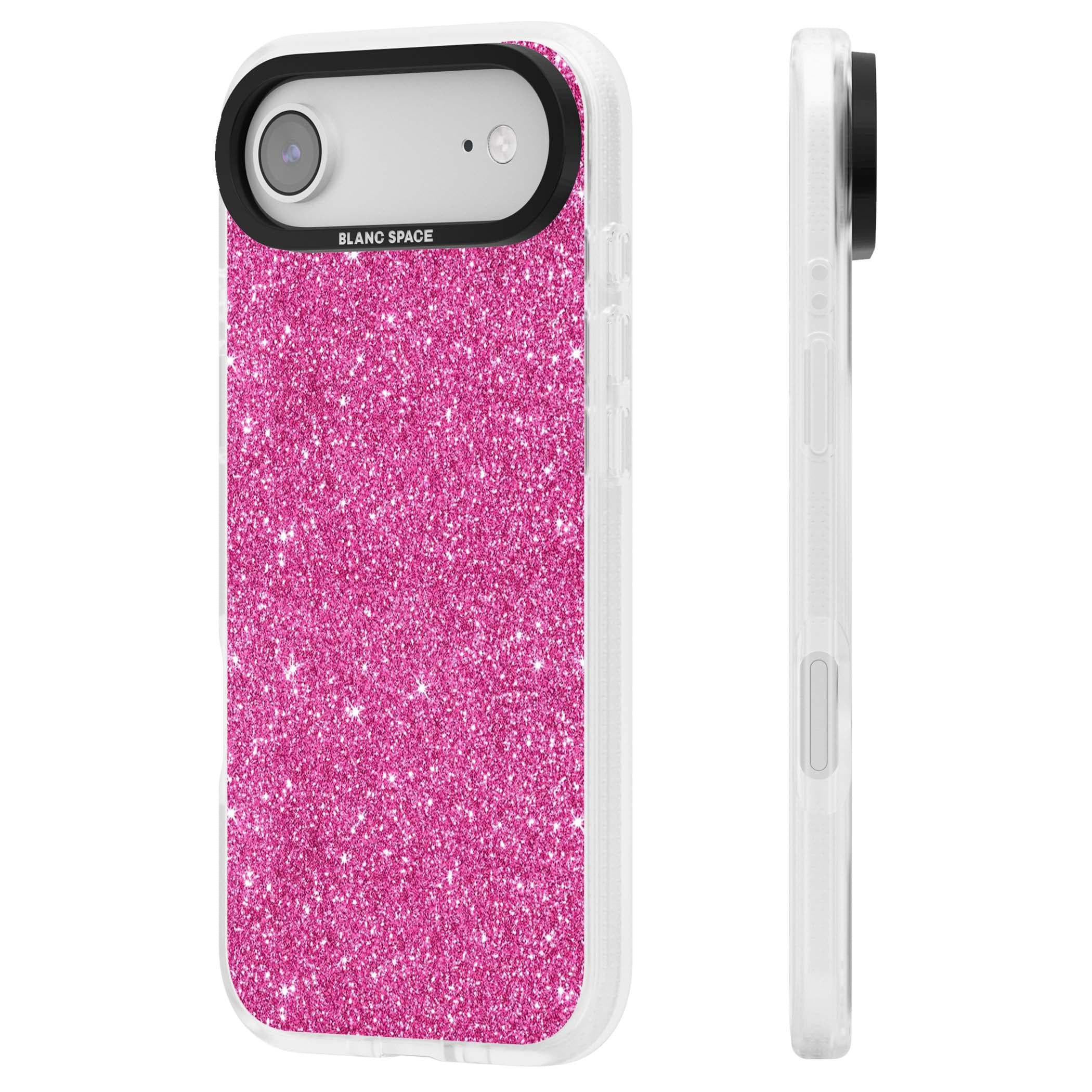 Pink Glitter Y2K iPhone case featuring hot pink glitter wallpaper with sparkle shimmer effect | Clear Case Impact Air case for iPhone Air