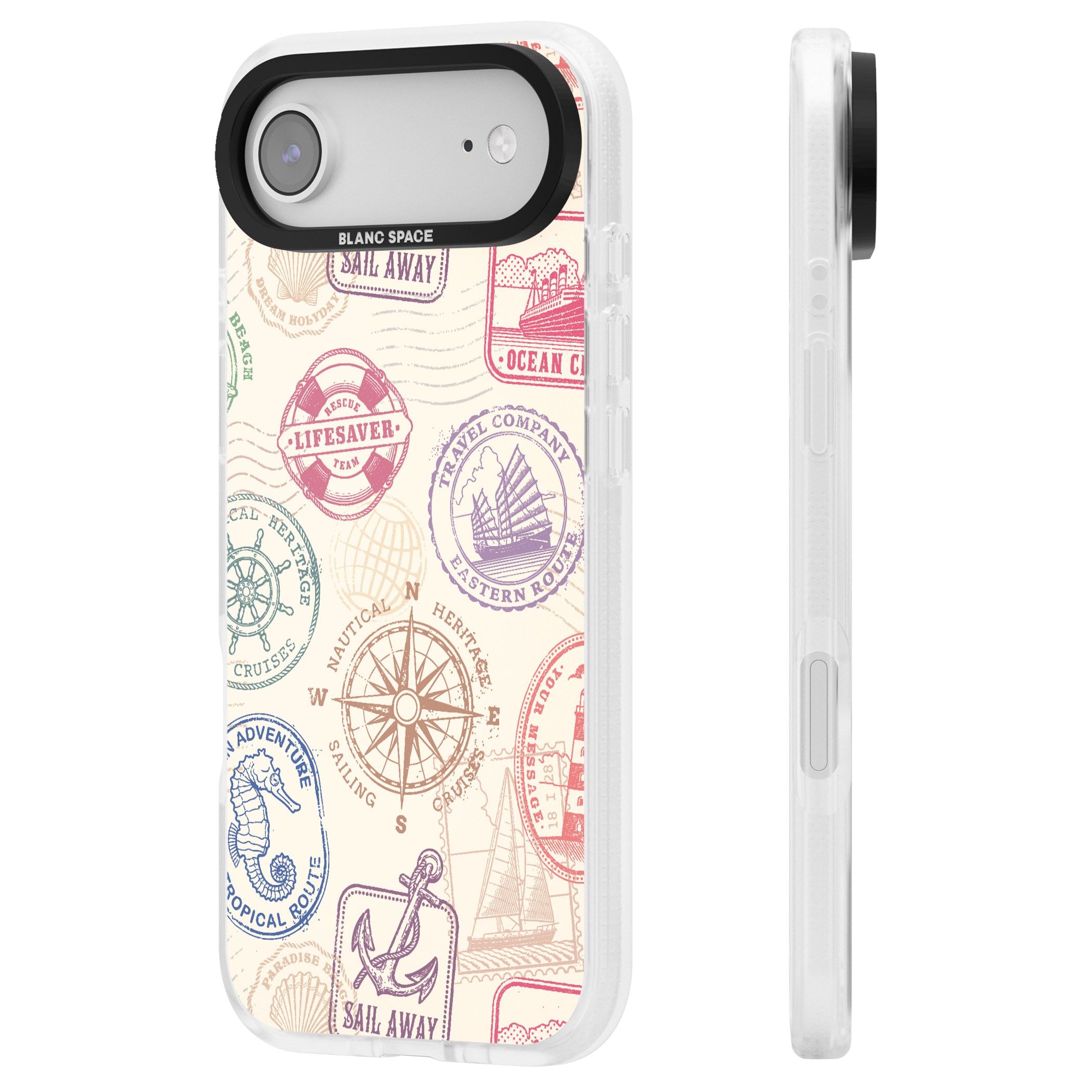 Nautical Stamps iPhone 17 Air Impact Air Clear Phone Case Side Profile