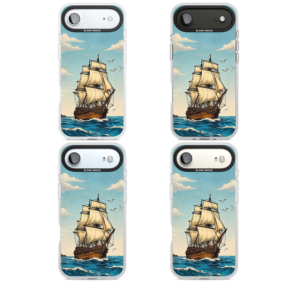Ship at Sea nautical iPhone case featuring a vintage tall ship, ocean waves and seagulls | Clear Case Impact Air case for iPhone Air