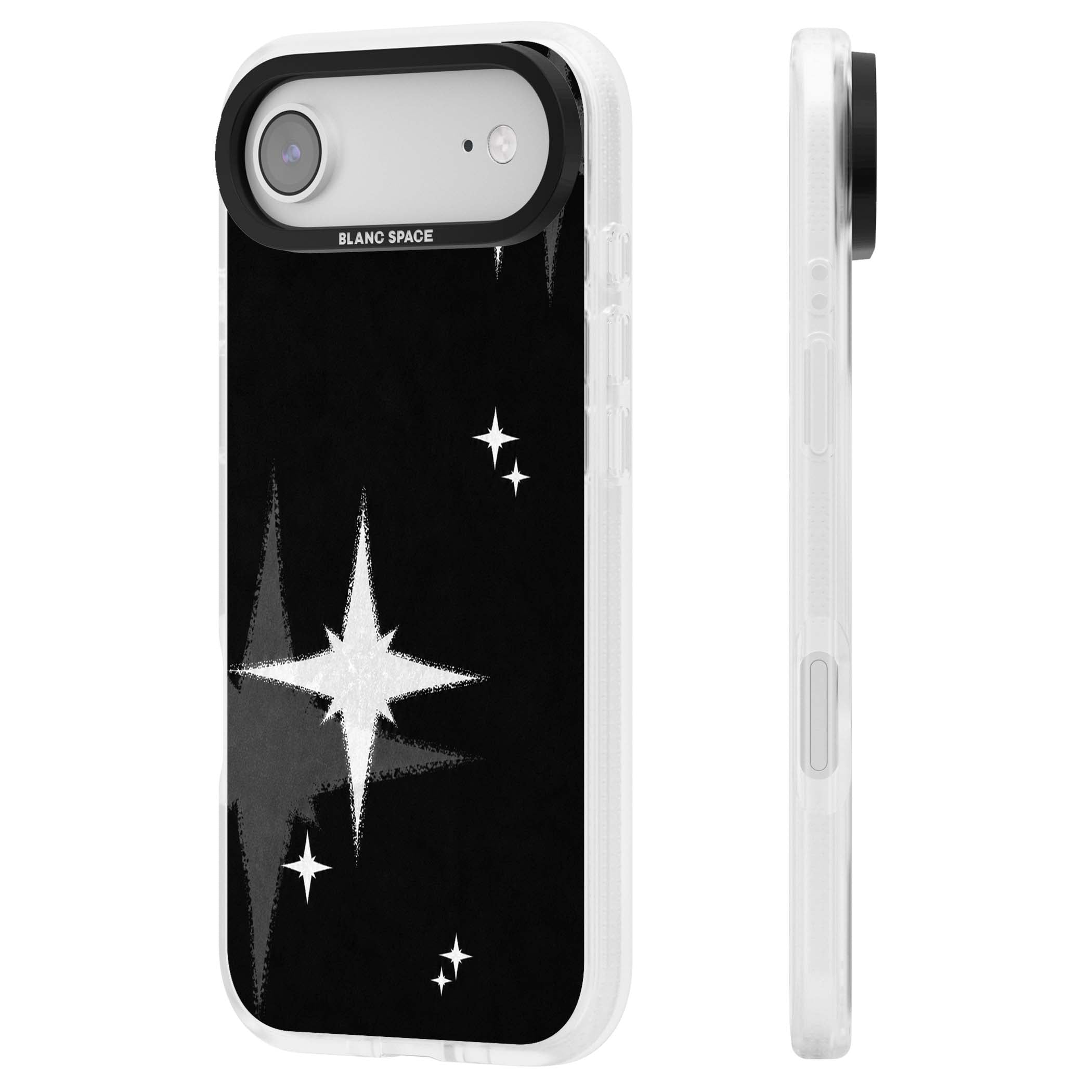 Black Sparkle celestial iPhone case featuring white sparkle stars on a black night sky background | Clear Case Impact Air case for iPhone Air