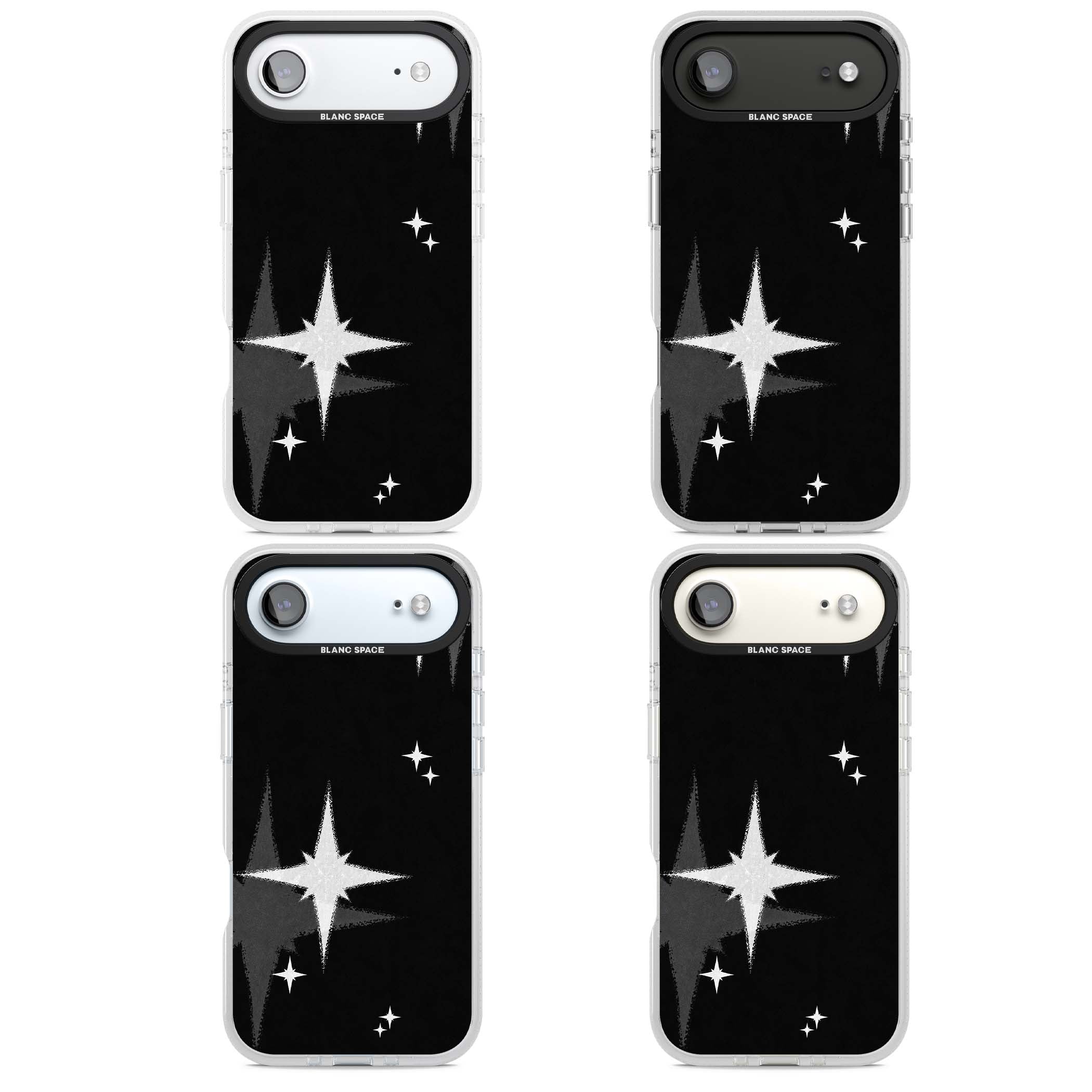 Black Sparkle celestial iPhone case featuring white sparkle stars on a black night sky background | Clear Case Impact Air case for iPhone Air