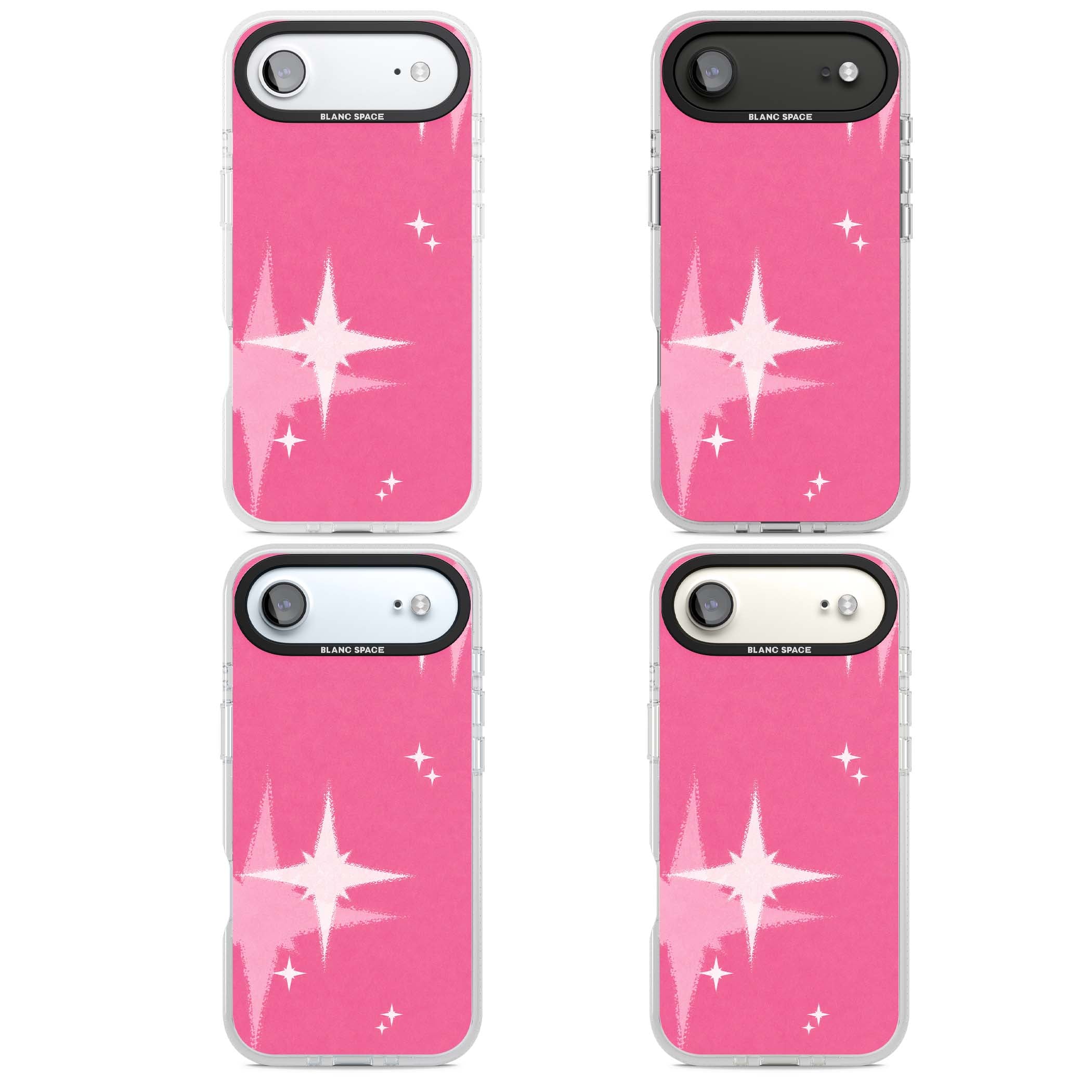Pink Sparkle Y2K iPhone case featuring hot pink background with shimmering white starburst pattern | Clear Case Impact Air case for iPhone Air