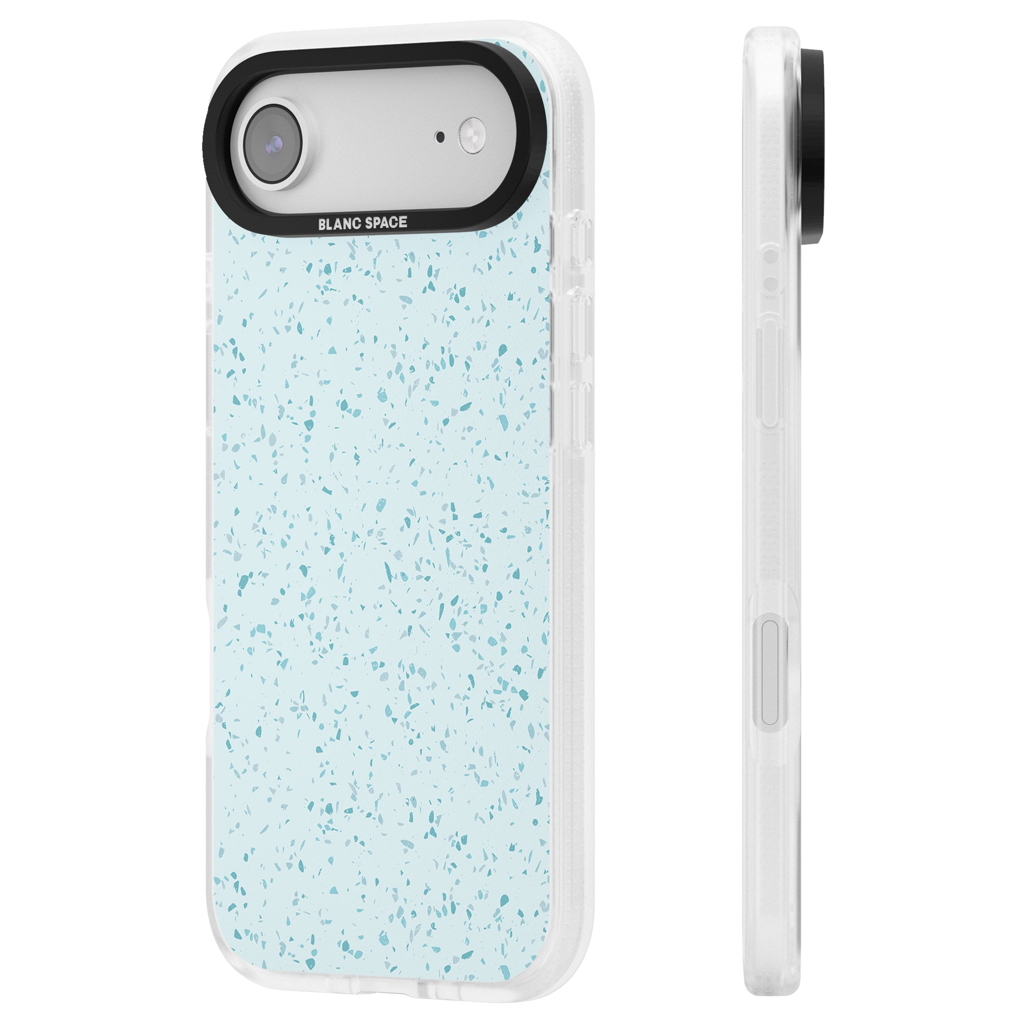 Light Blue Terrazzo Pattern iPhone 17 Air Impact Air Clear Phone Case Side Profile