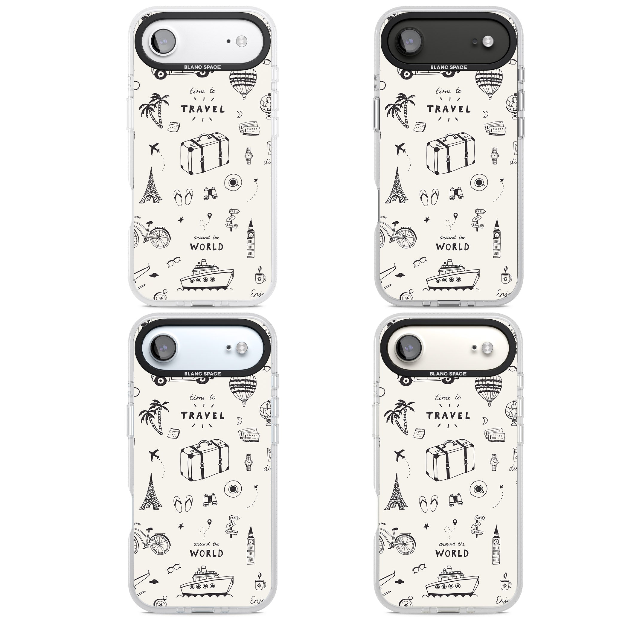 Cute Travel Pattern, White On iPhone 17 Air Impact Air Clear Phone Case APT Impact Protection