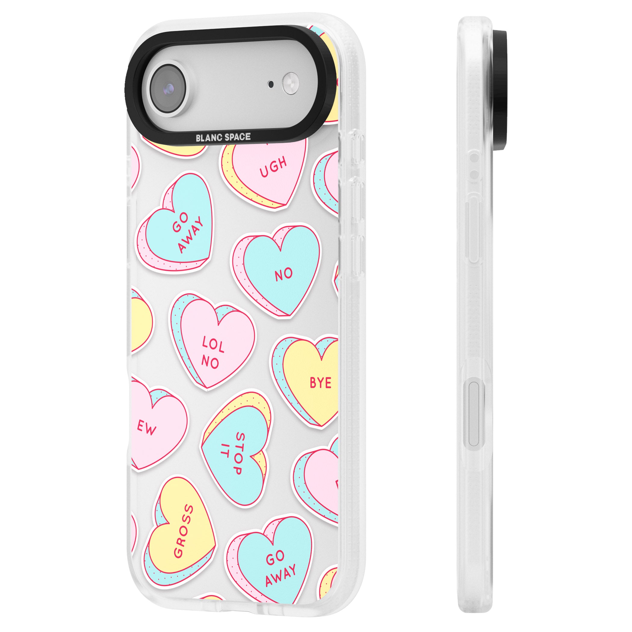 Sarcastic Love Hearts iPhone 17 Air Impact Air Clear Phone Case Side Profile