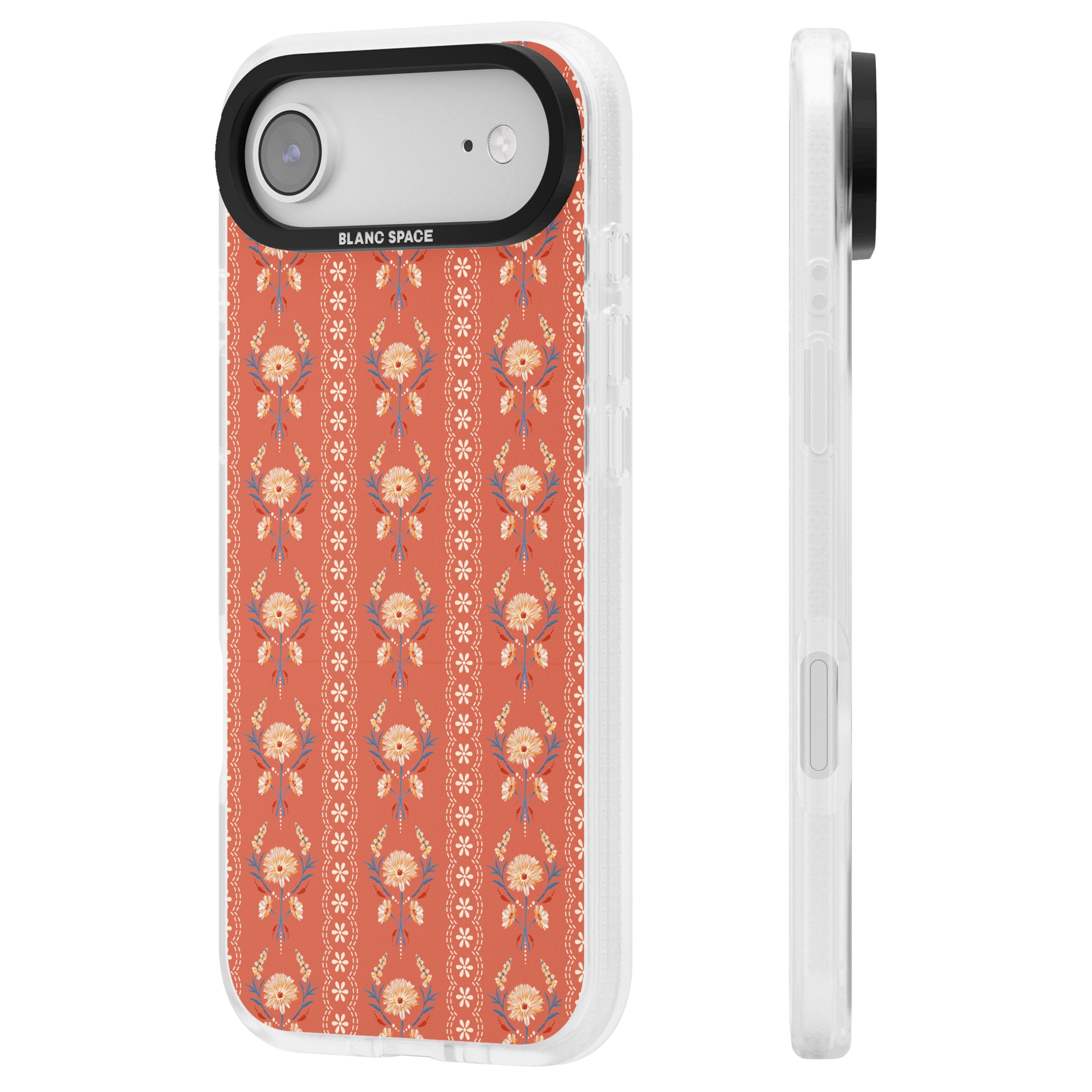 Vintage Terracotta Floral iPhone 17 Air Impact Air Clear Phone Case Side Profile