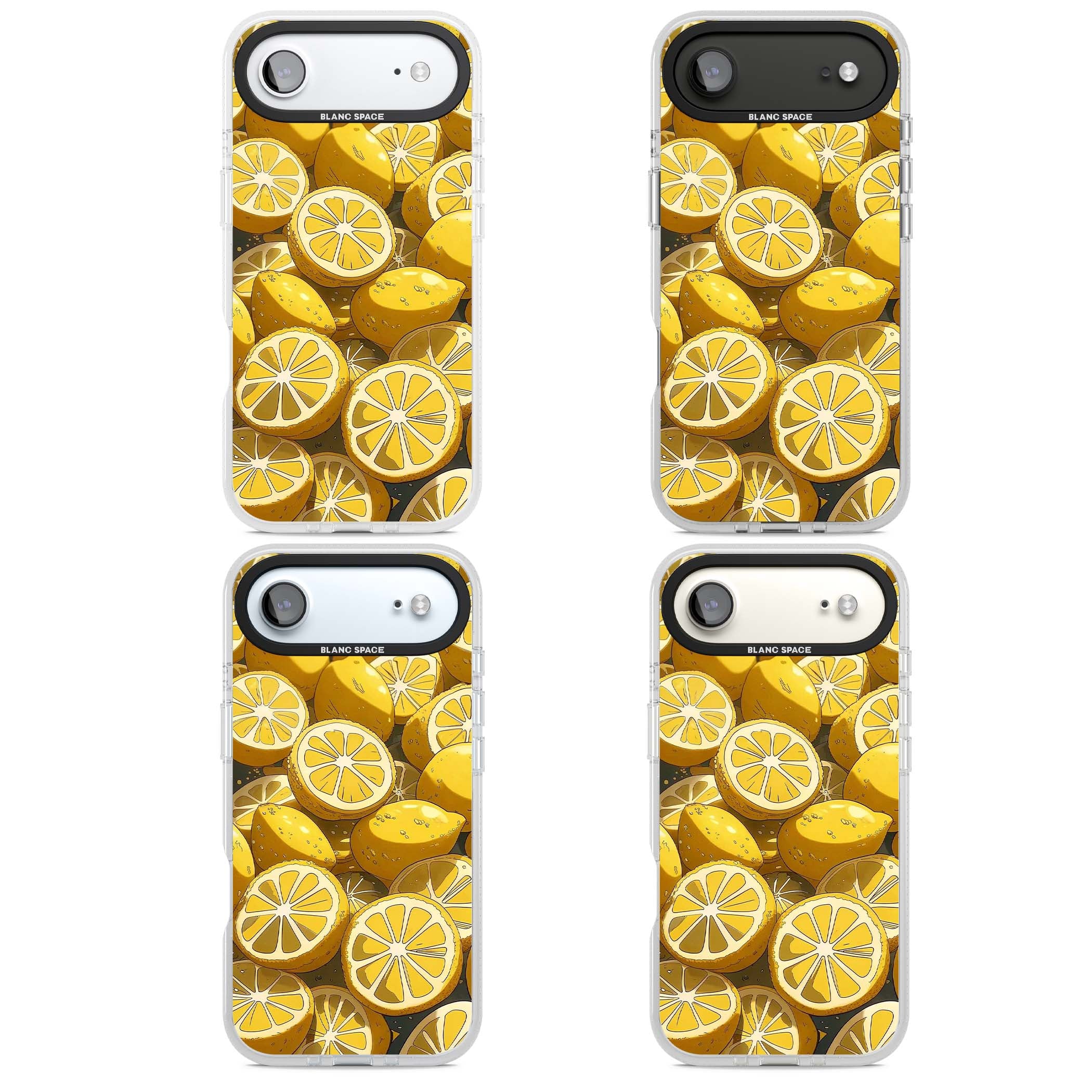 Zesty coastal iPhone case featuring illustrated Mediterranean lemons and citrus slices in golden yellow | Clear Case Impact Air case for iPhone Air