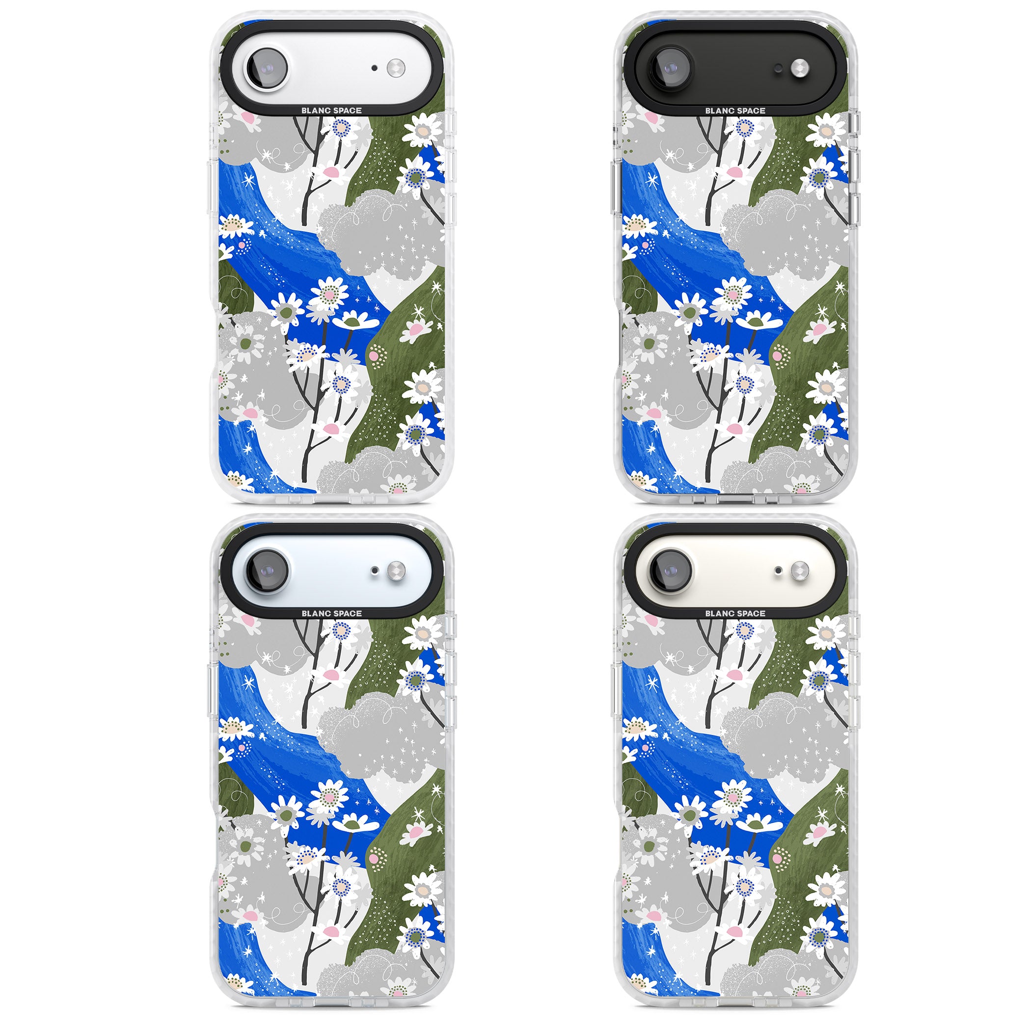 Blue & Grey Daisies Pattern iPhone 17 Air Impact Clear Phone Case APT Impact Protection