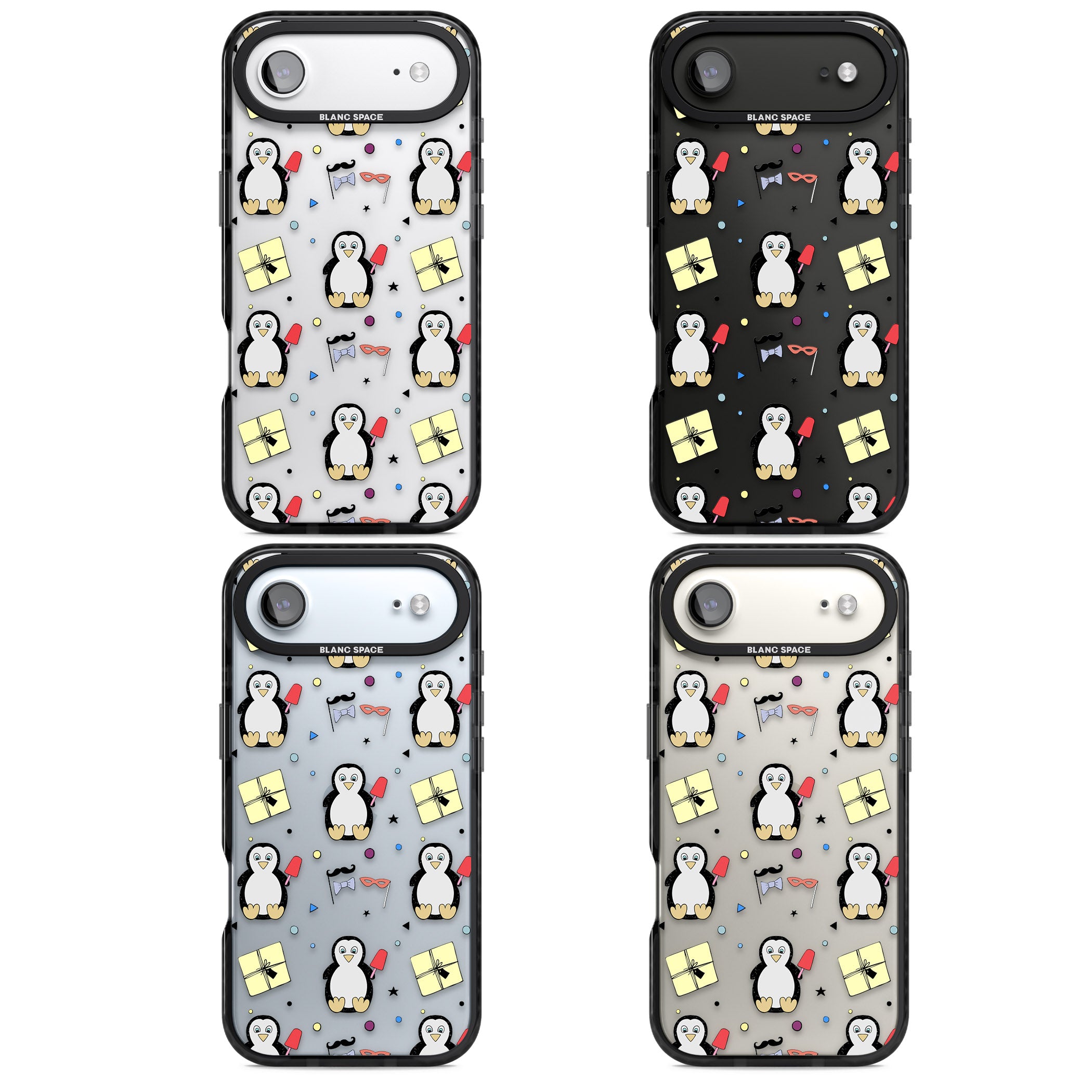 Cute Penguin Pattern Clear iPhone 17 Air Impact Black Phone Case APT Impact Protection