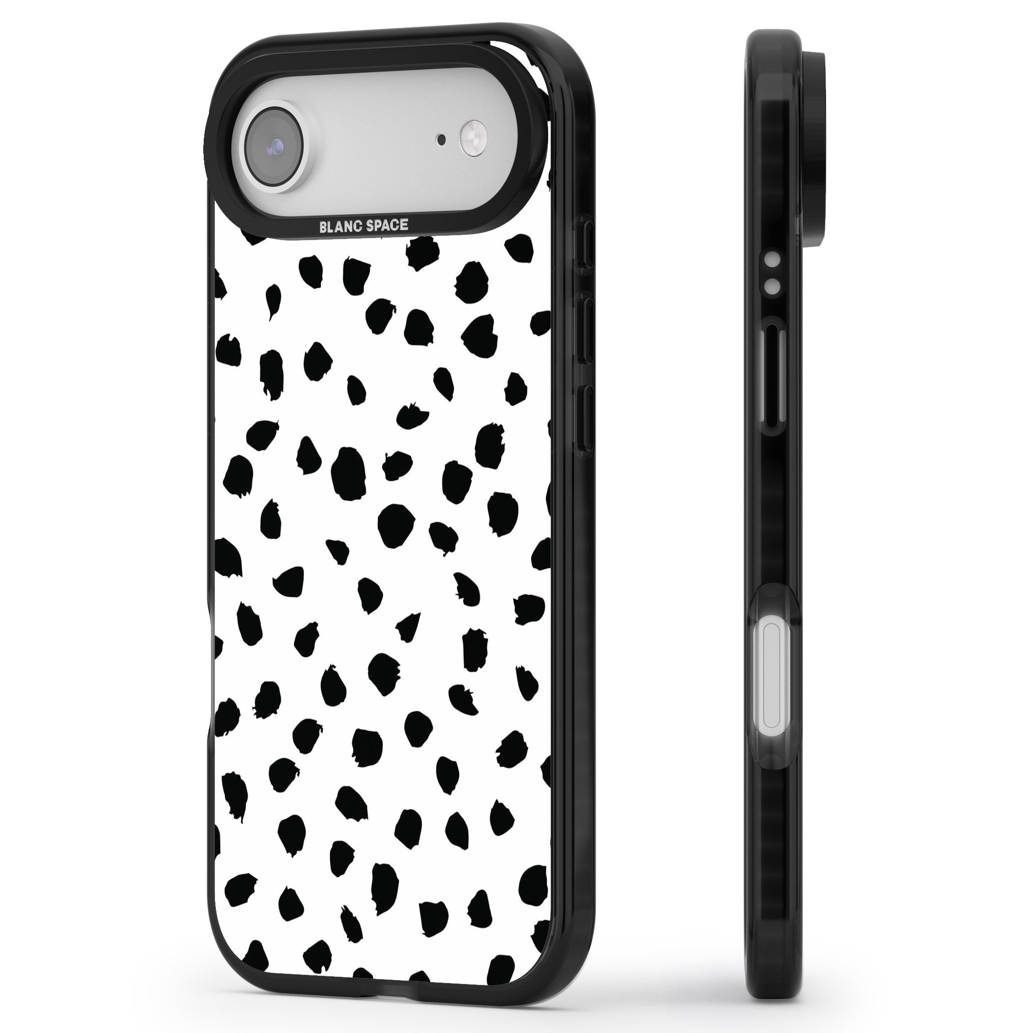White Dalmatian Print iPhone 17 Air Impact Black Phone Case Side Profile