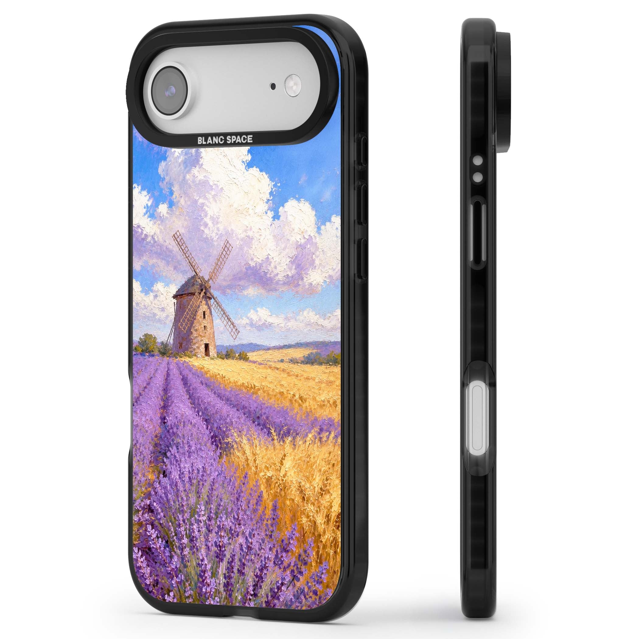 Lavender Mill cottagecore iPhone case featuring a French windmill, lavender field and golden wheat oil painting | Clear Impact case for iPhone Air