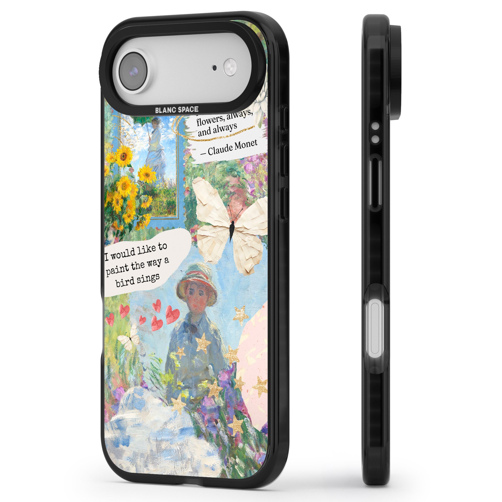 Monet 'Way A Bird Sings' Collage iPhone 17 Air Impact Black Phone Case Side Profile