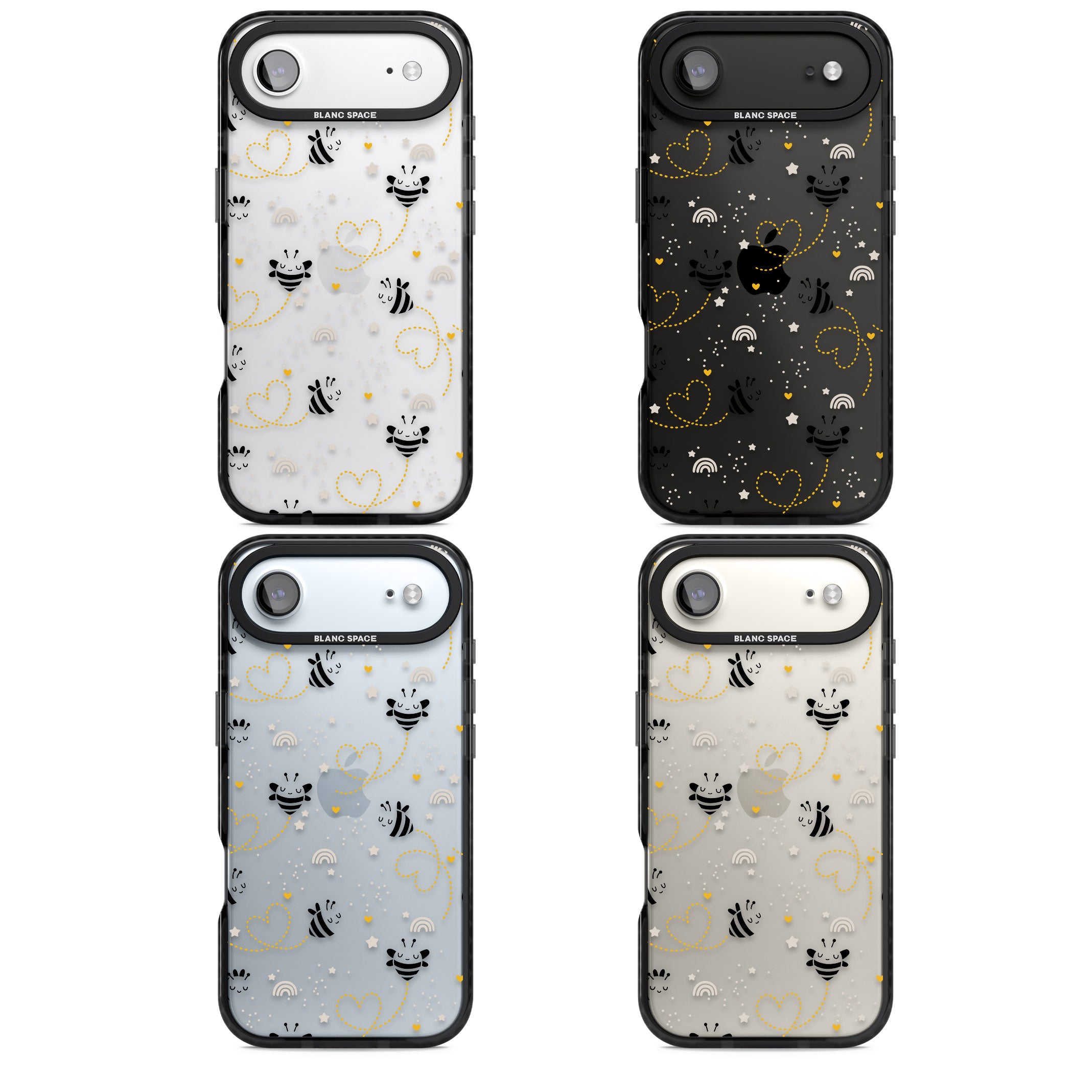 Bee Hearts Pattern iPhone 17 Air Impact Black Phone Case APT Impact Protection