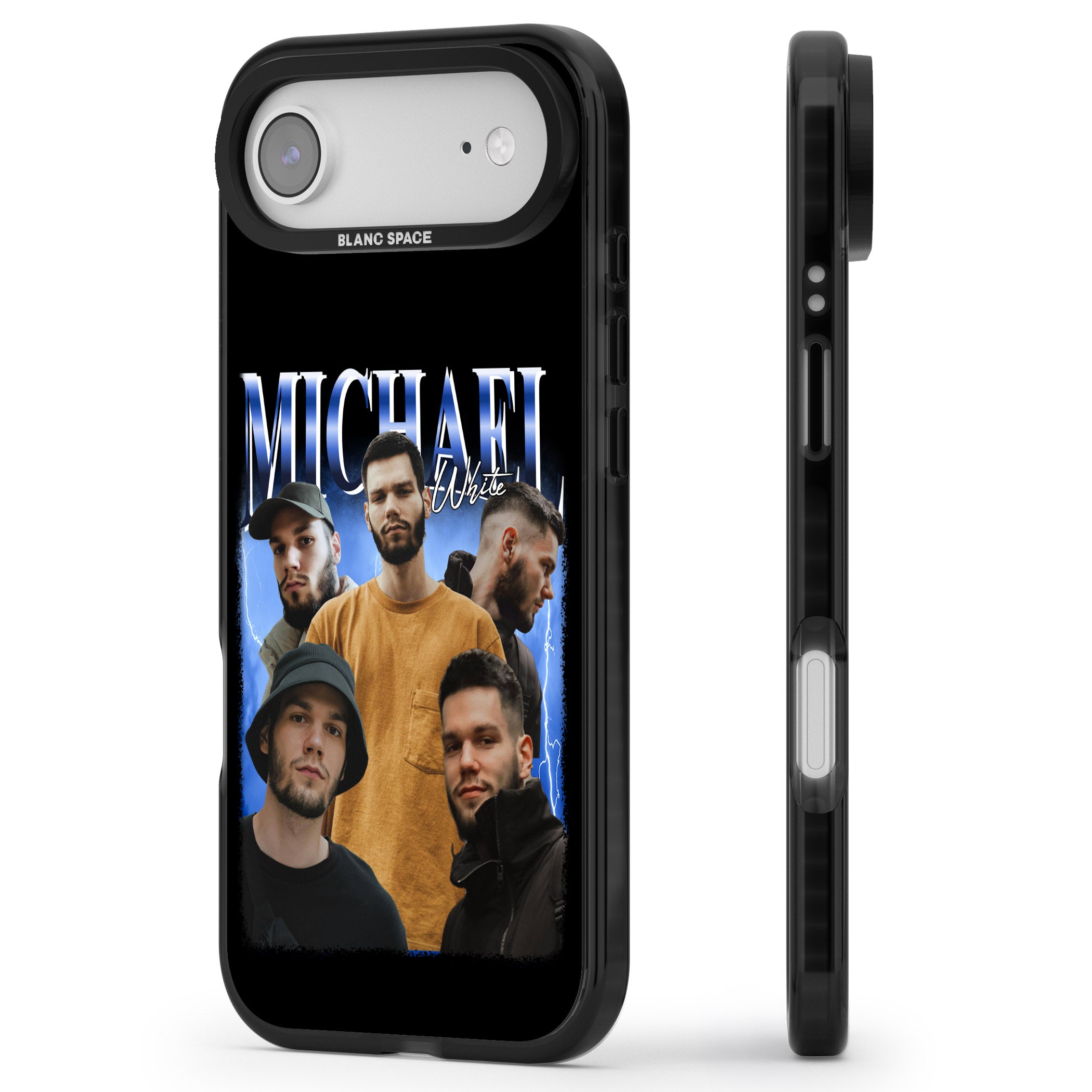 Personalised Airbrush Name & Photo Collage (Blue) iPhone 17 Air Impact Black Phone Case Side Profile