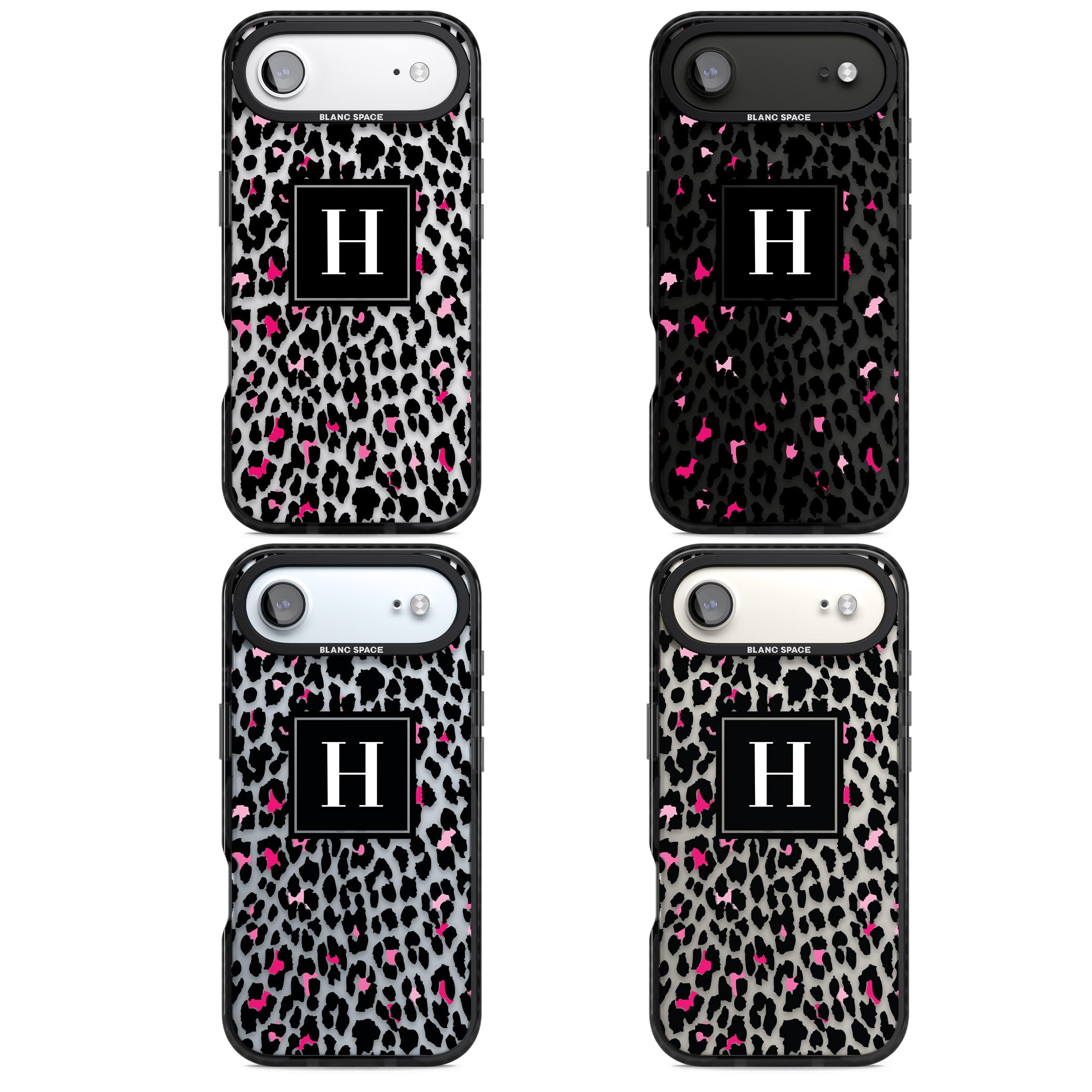 Personalised Clear Pink Leopard Monogram iPhone 17 Air Impact Black Phone Case APT Impact Protection
