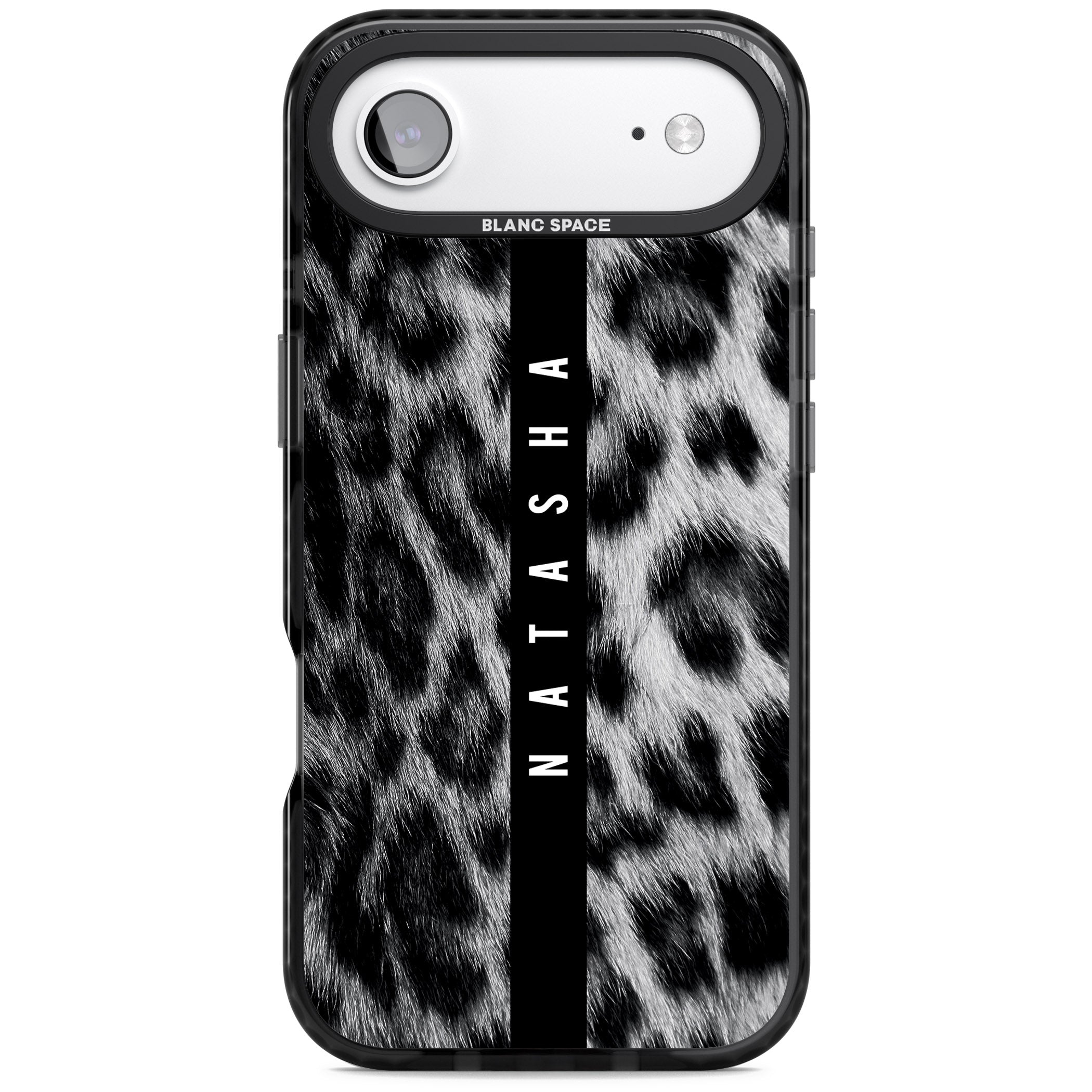 Personalised Snow Leopard Print iPhone 17 Air Impact Black Phone Case