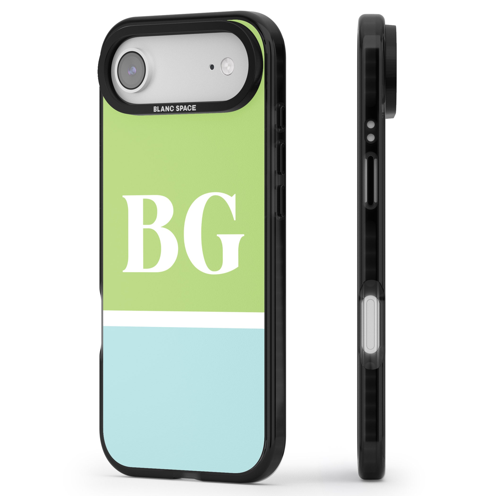 Personalised Colorblock: Green & Turquoise iPhone 17 Air Impact Black Phone Case Side Profile
