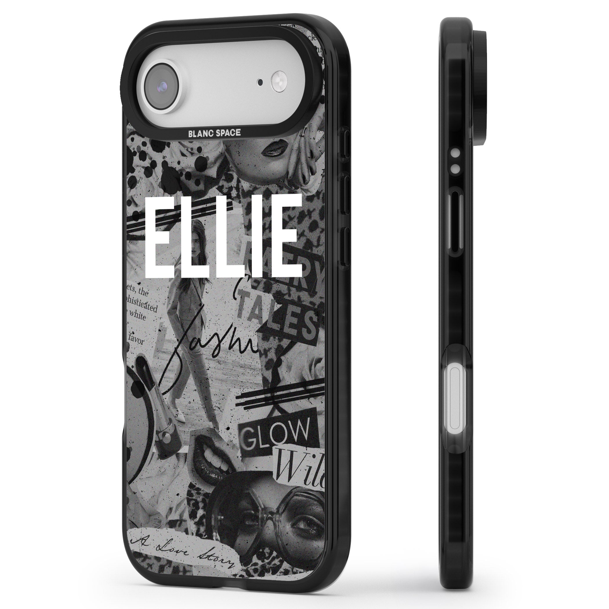 Personalised Grey Scale Vintage Collage iPhone 17 Air Impact Black Phone Case Side Profile