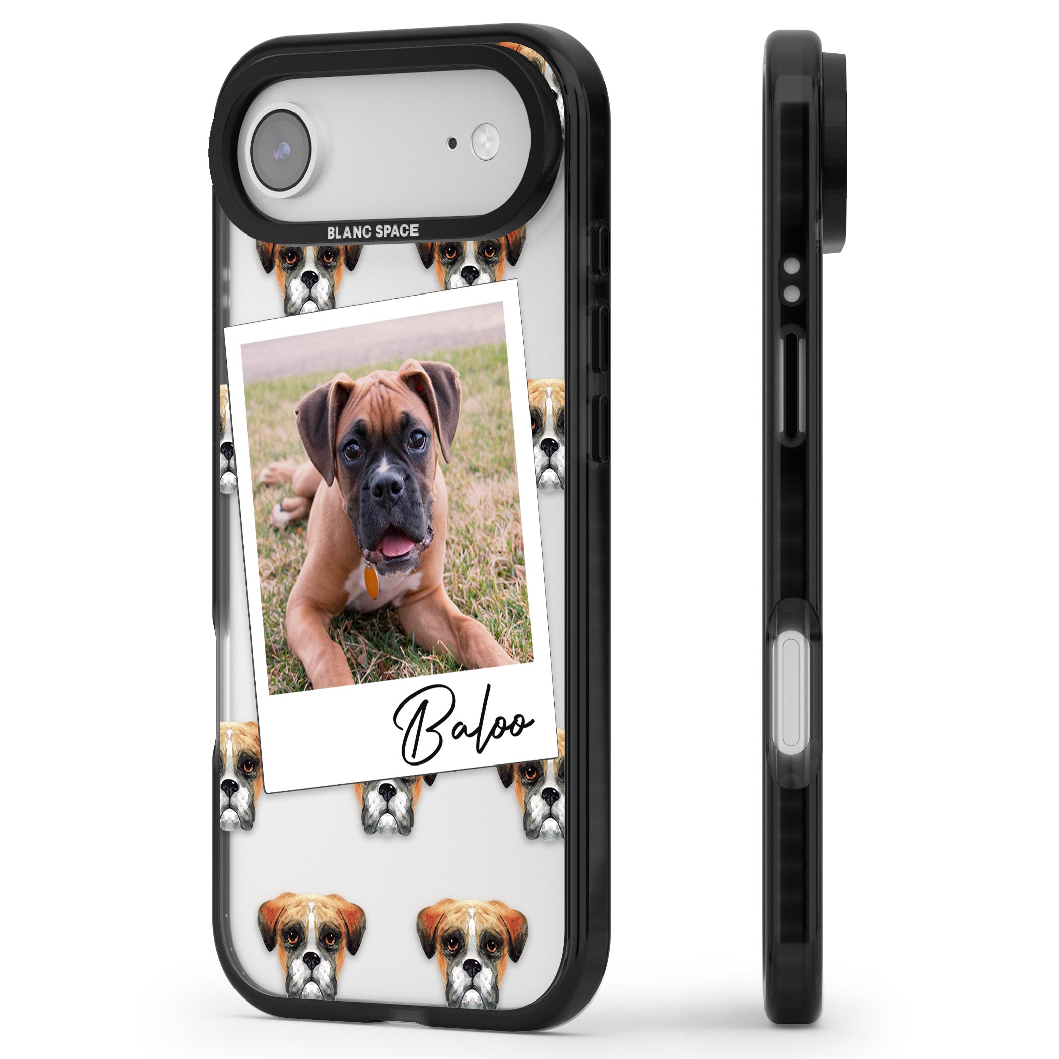 Personalised Boxer Instant Camera Photo iPhone 17 Air Impact Black Phone Case Side Profile