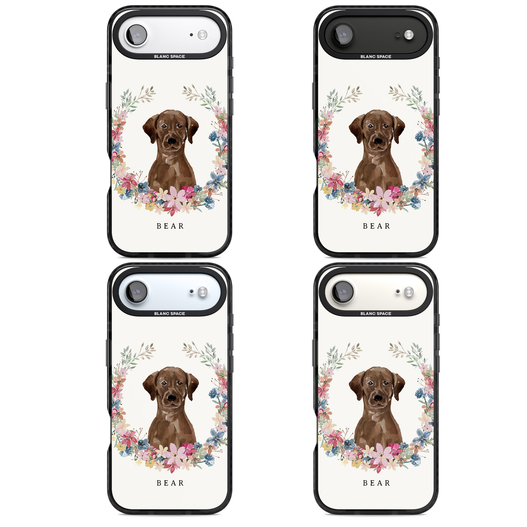Personalised Chocolate Labrador Floral Portrait iPhone 17 Air Impact Black Phone Case APT Impact Protection