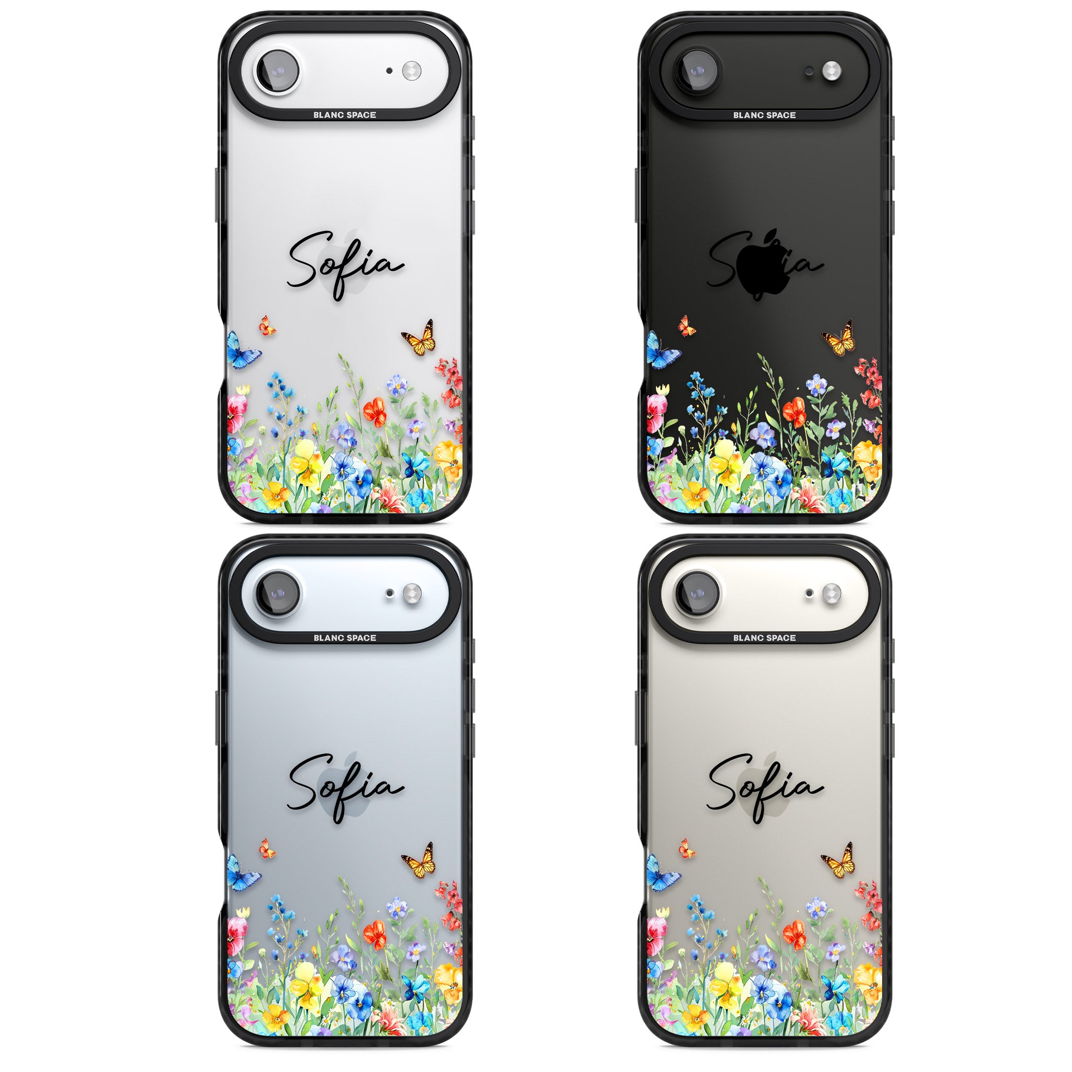 Personalised Buterflies Wildflowers iPhone 17 Air Impact Black Phone Case APT Impact Protection