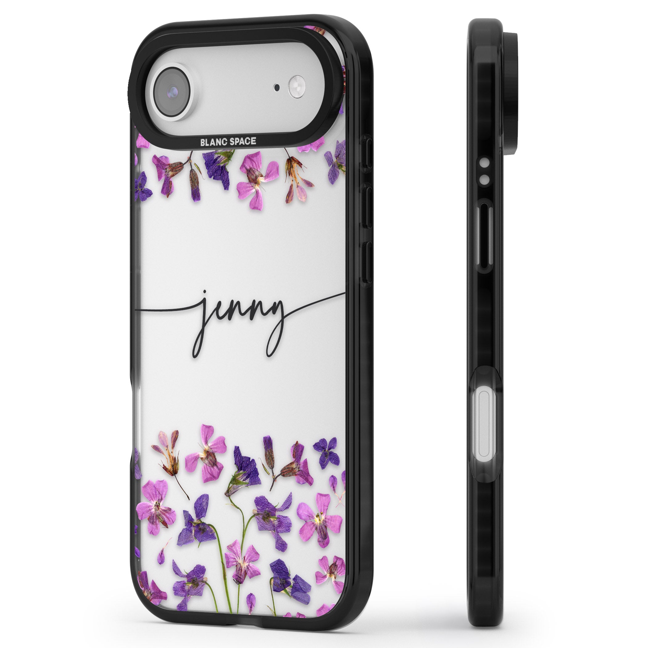 Personalised Purple Violets iPhone 17 Air Impact Black Phone Case Side Profile