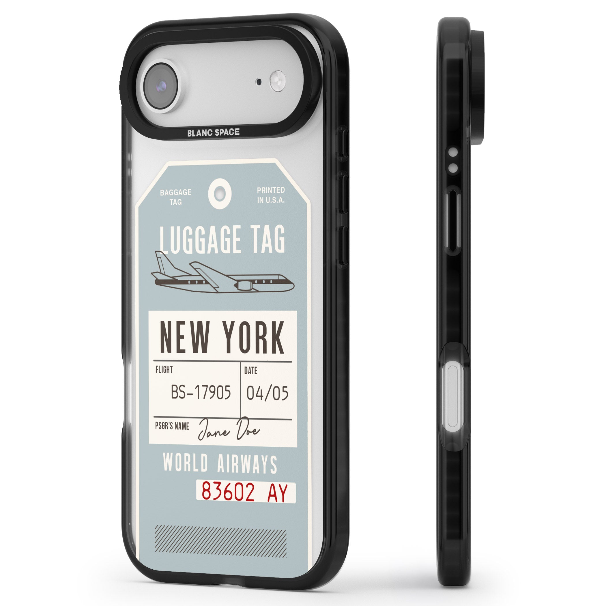 Personalised Vintage Usa Luggage Tag iPhone 17 Air Impact Black Phone Case Side Profile