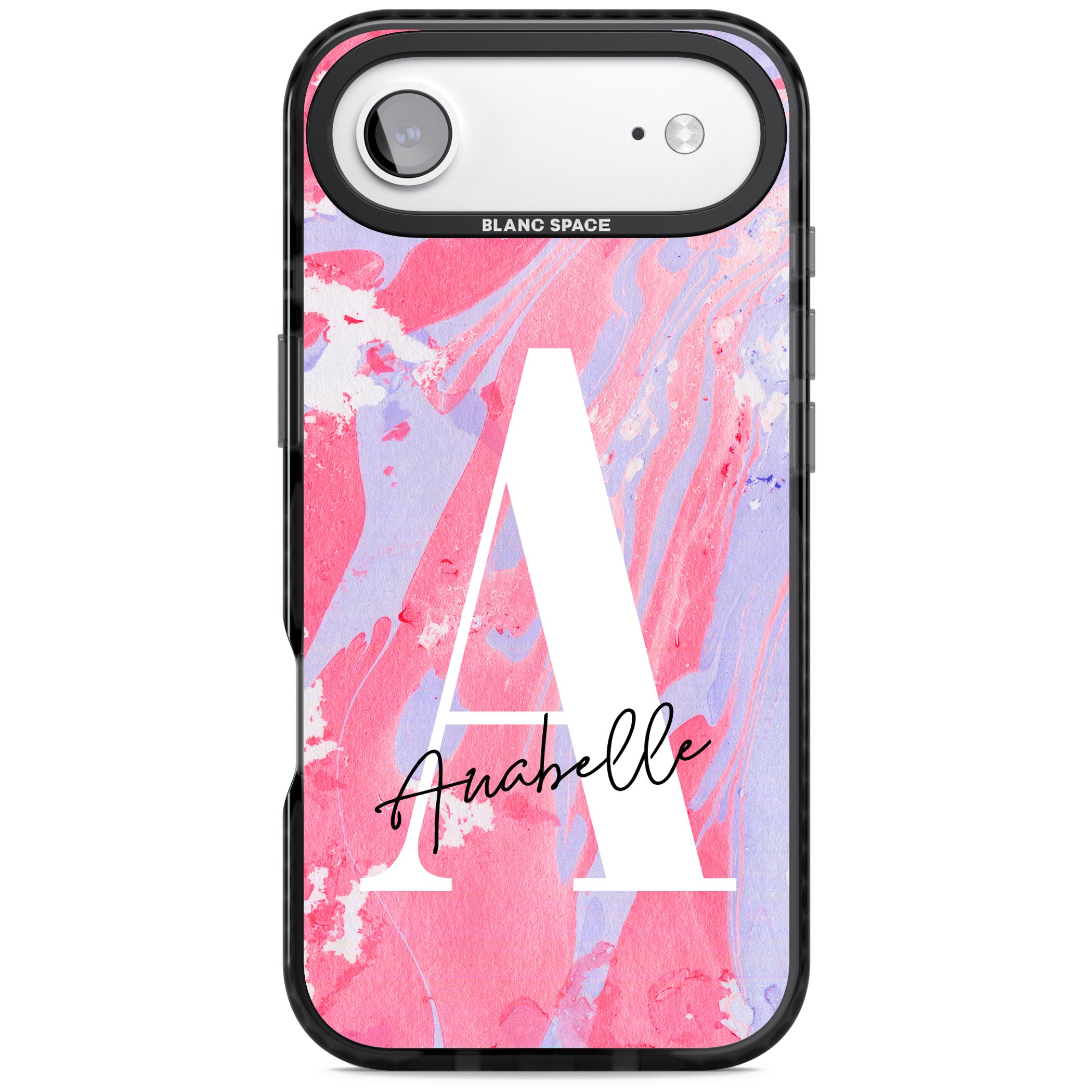 Personalised Pink & Purple Marble iPhone 17 Air Impact Black Phone Case