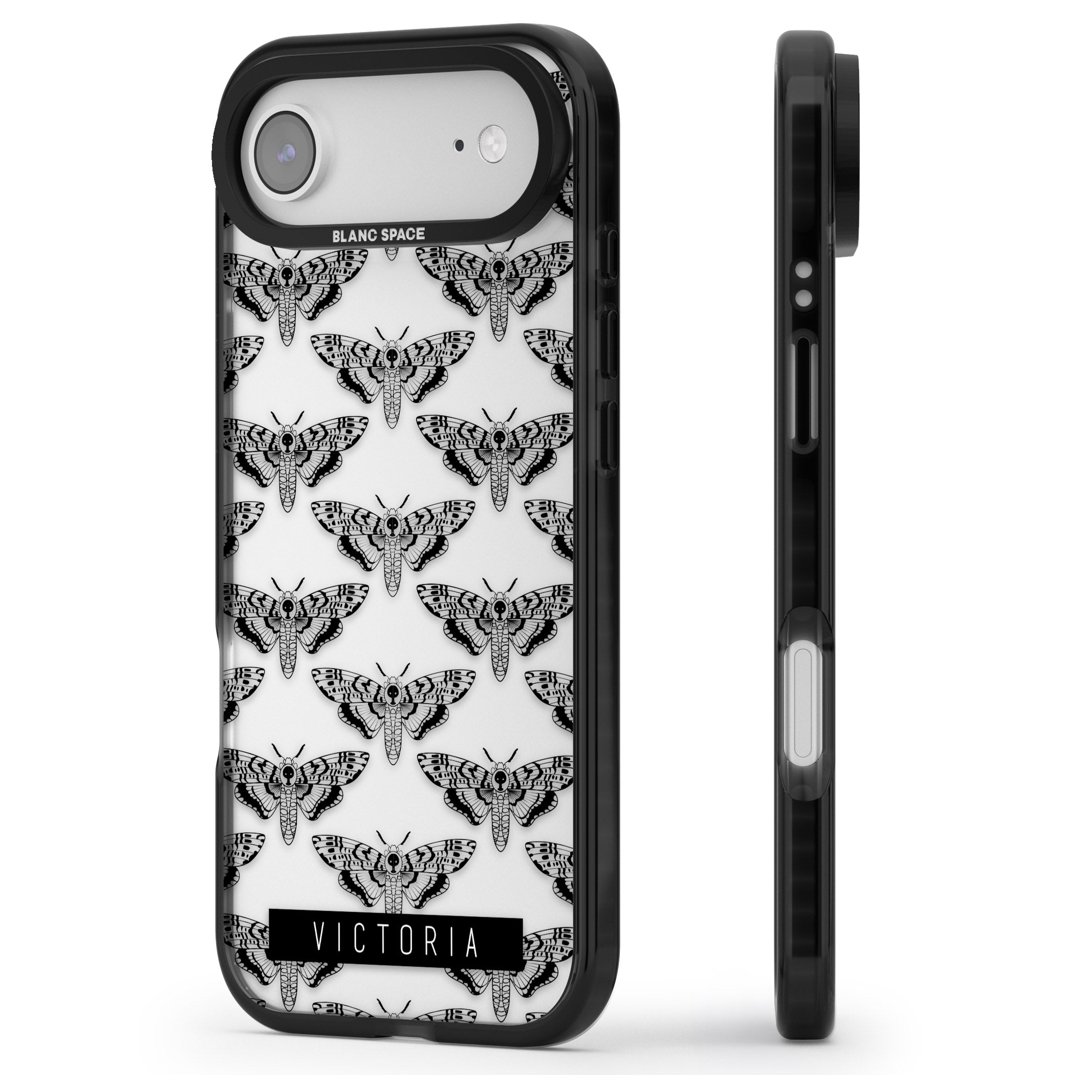 Personalised Hawk Moth Pattern iPhone 17 Air Impact Black Phone Case Side Profile