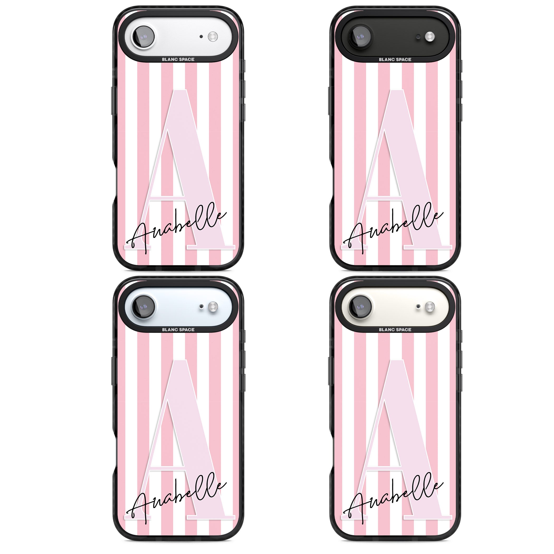 Personalised Pink Stripes & Monogram iPhone 17 Air Impact Black Phone Case APT Impact Protection