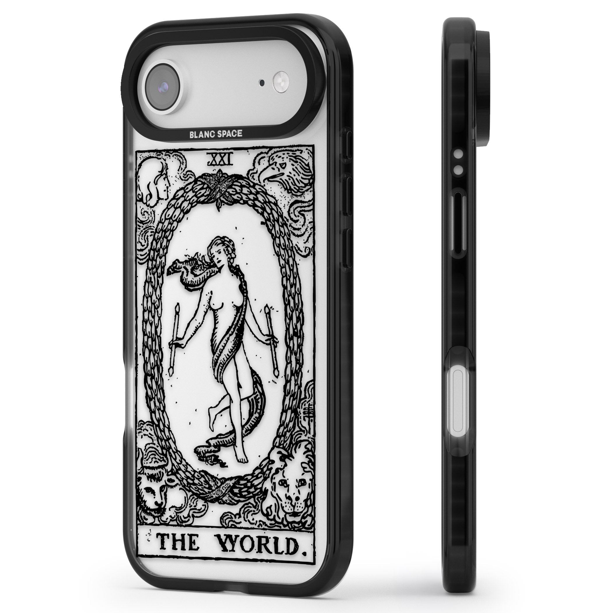 Personalised The World Tarot Card (Clear) iPhone 17 Air Impact Black Phone Case Side Profile