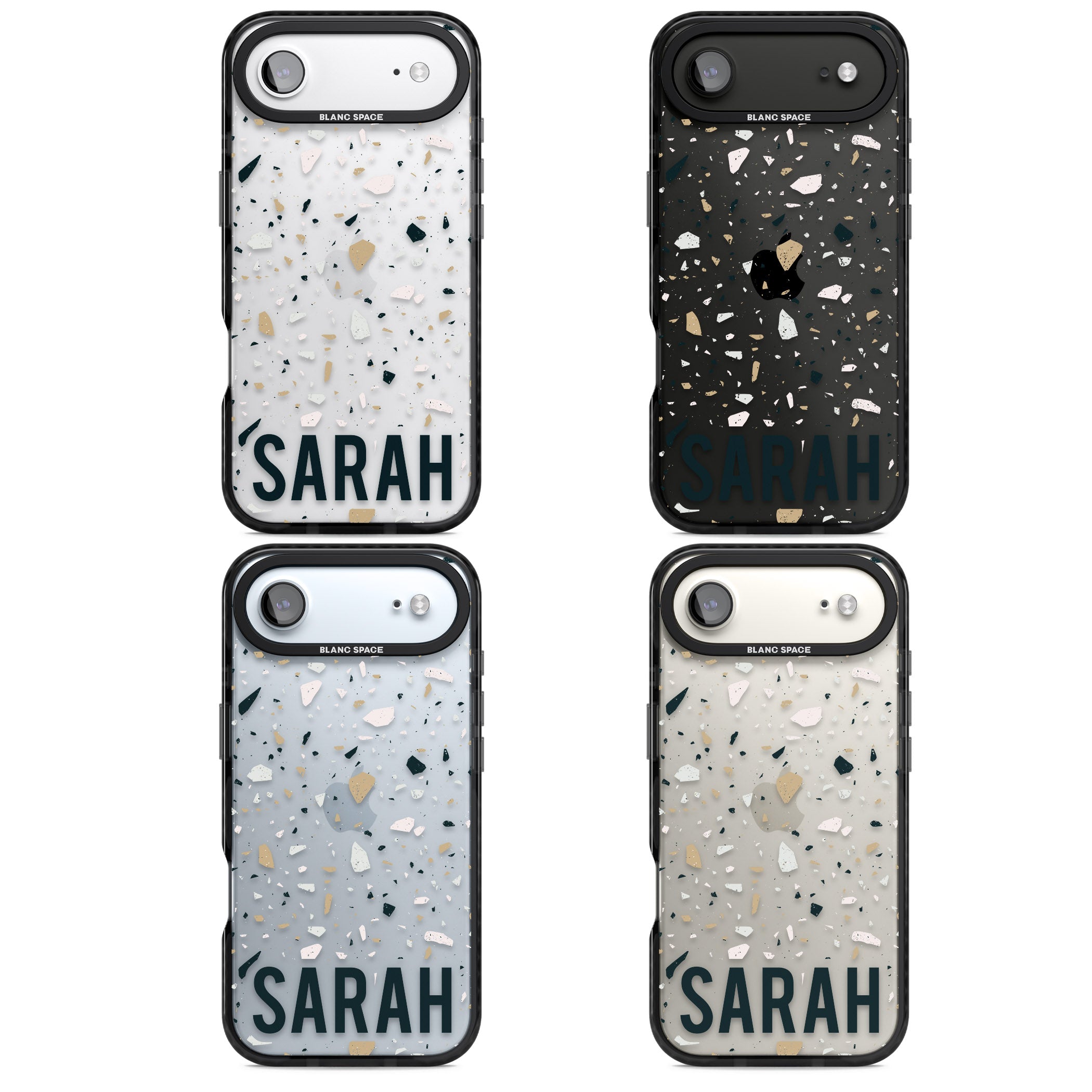 Personalised Terrazzo Blue, Pink, Brown iPhone 17 Air Impact Black Phone Case APT Impact Protection