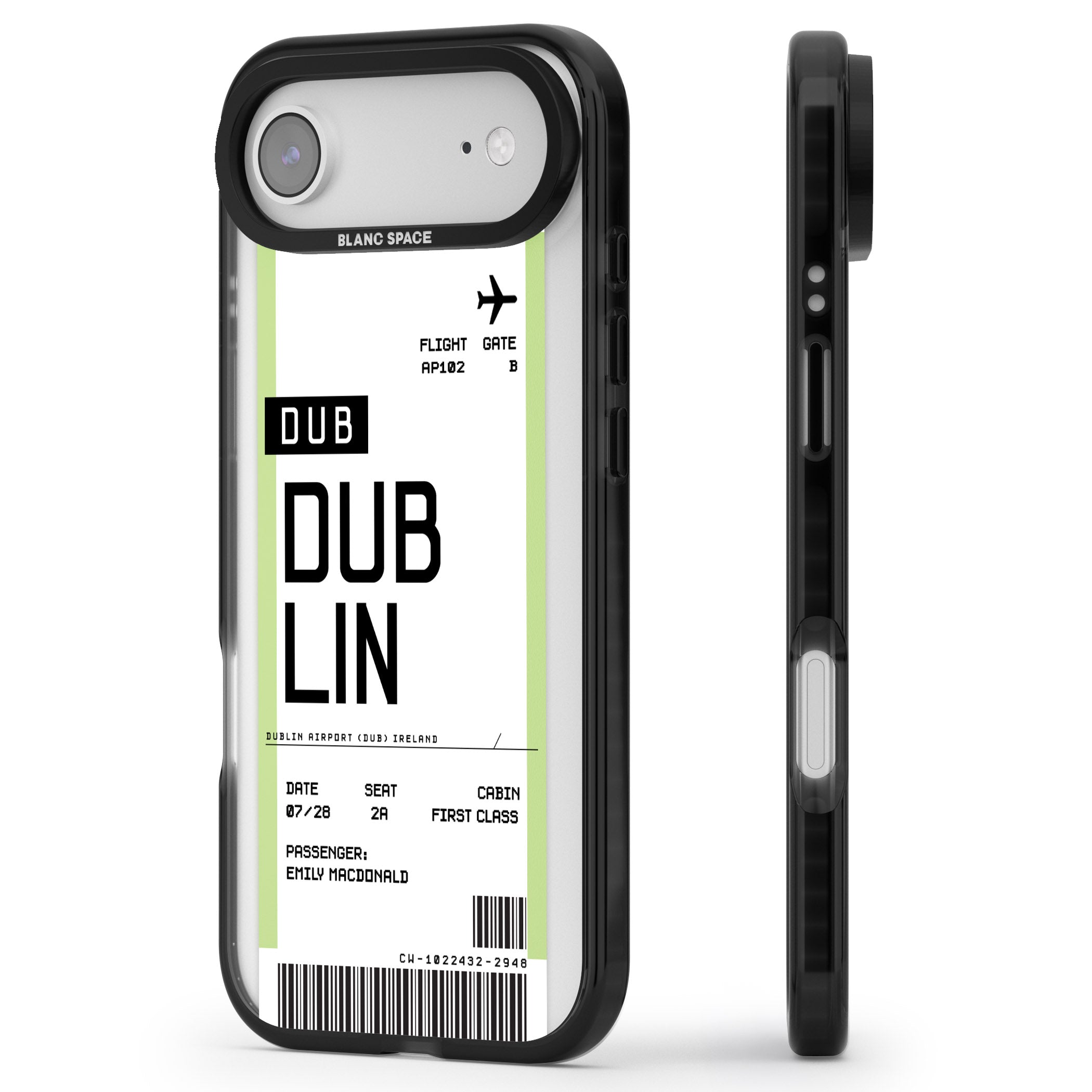 Personalised Dublin Boarding Pass iPhone 17 Air Impact Black Phone Case Side Profile