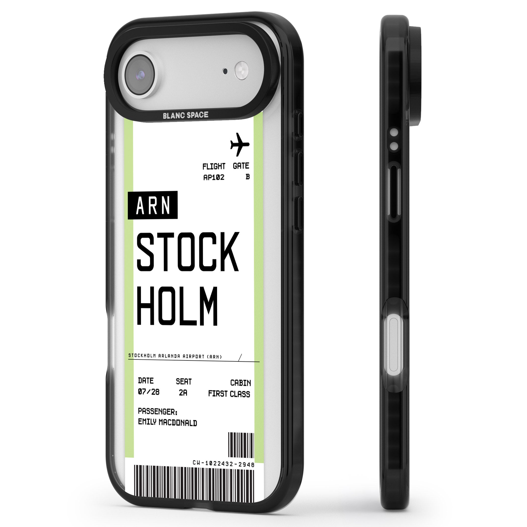 Personalised Stockholm Boarding Pass iPhone 17 Air Impact Black Phone Case Side Profile