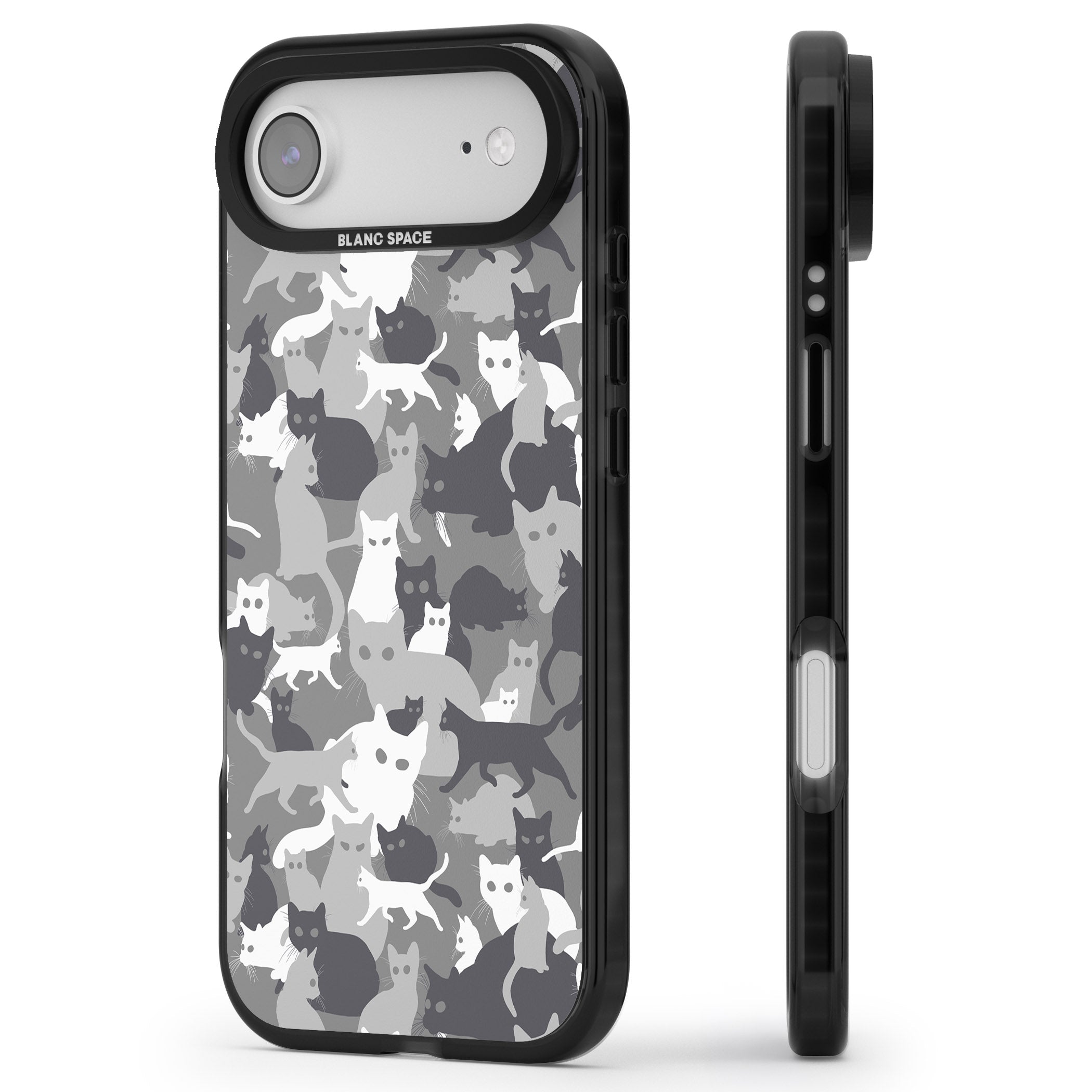 Dark Grey Cat Camouflage iPhone 17 Air Impact Black Phone Case Side Profile