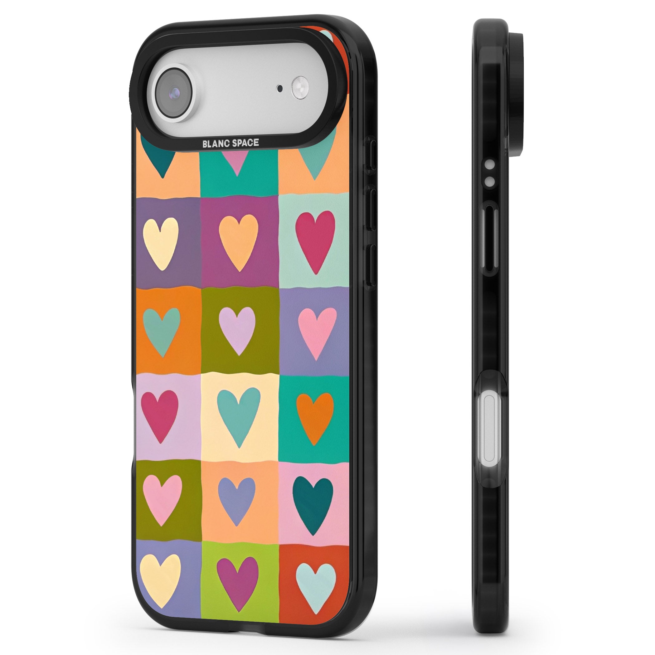 Multicolour Checked Hearts iPhone 17 Air Impact Black Phone Case Side Profile