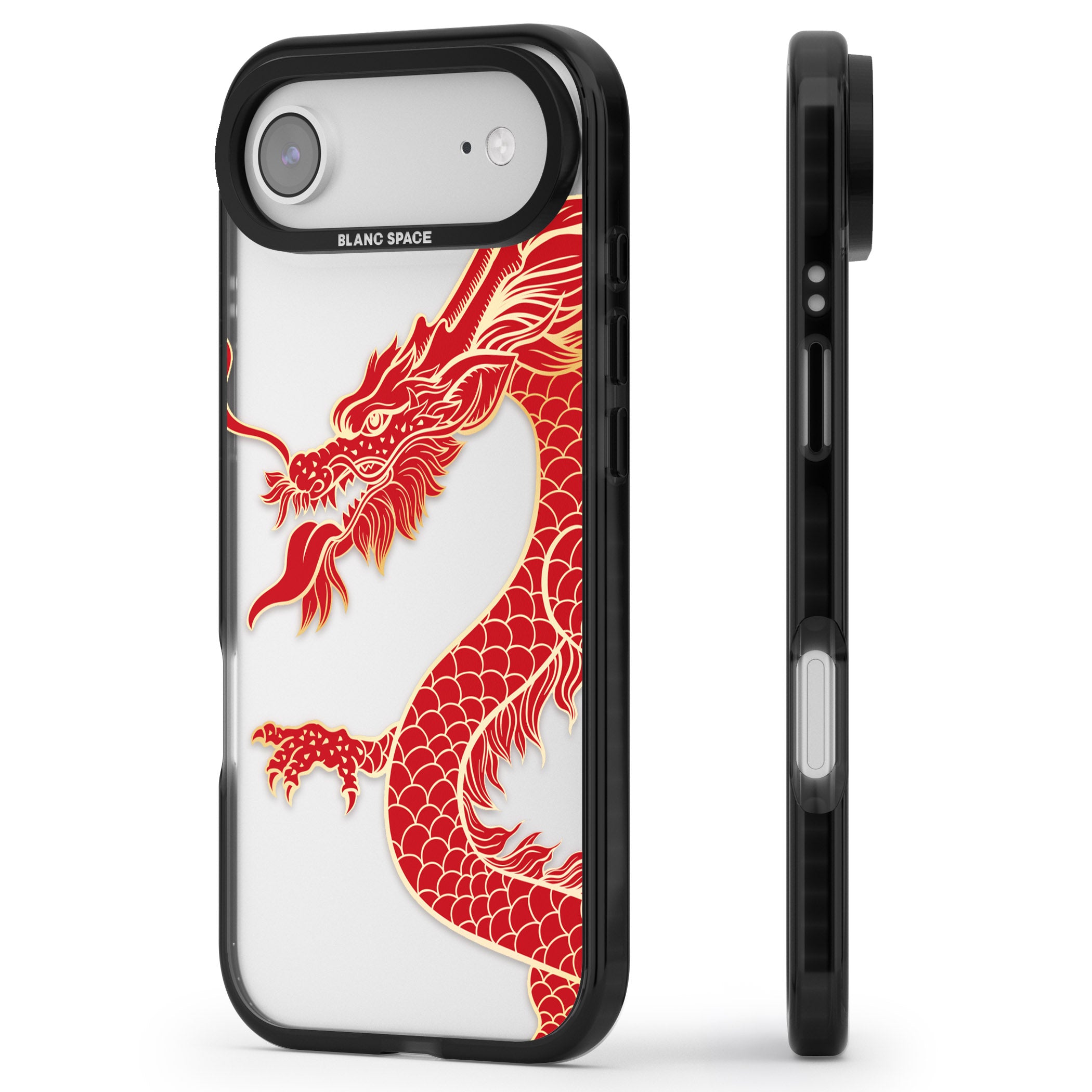 Large Red Dragon iPhone 17 Air Impact Black Phone Case Side Profile