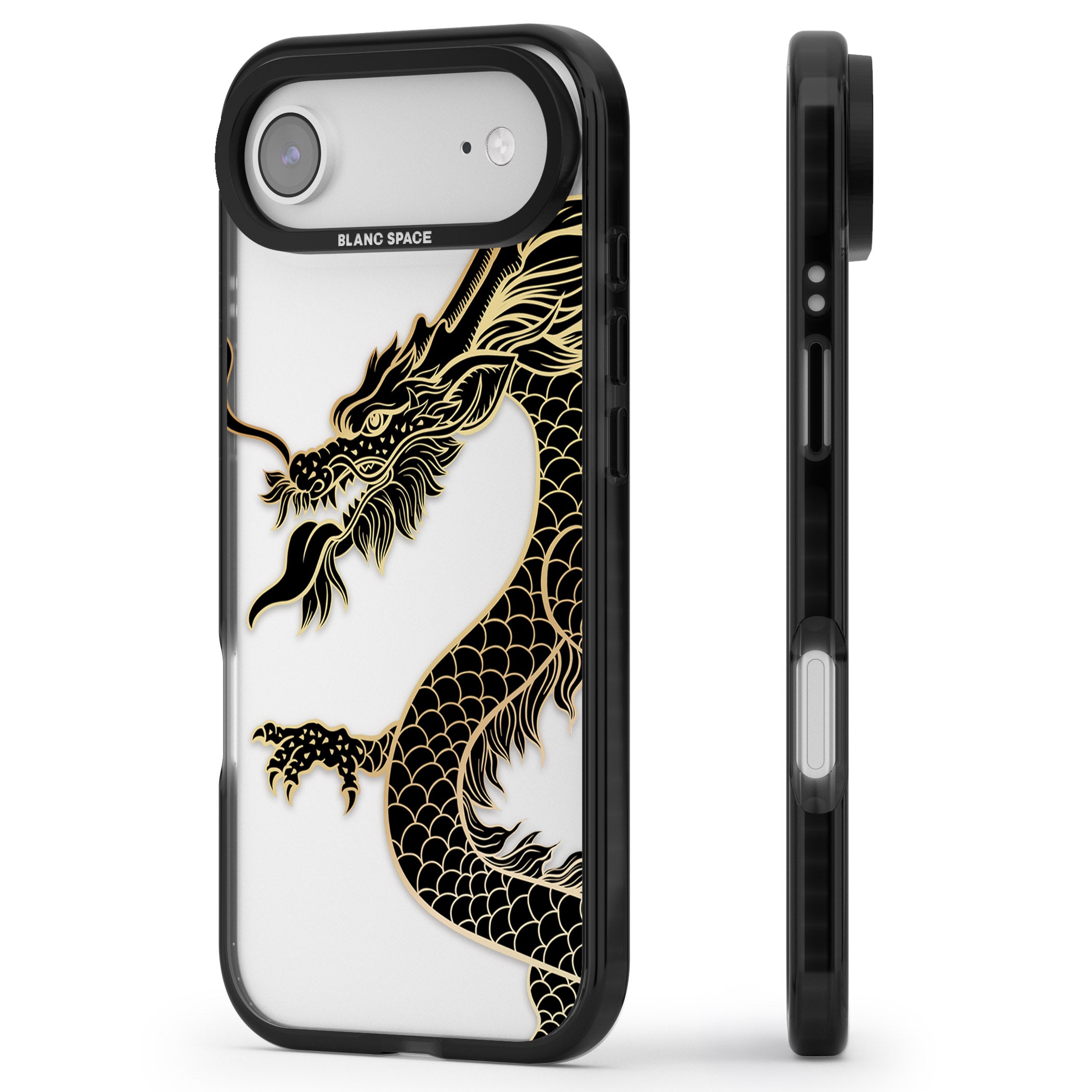 Large Black Dragon iPhone 17 Air Impact Black Phone Case Side Profile