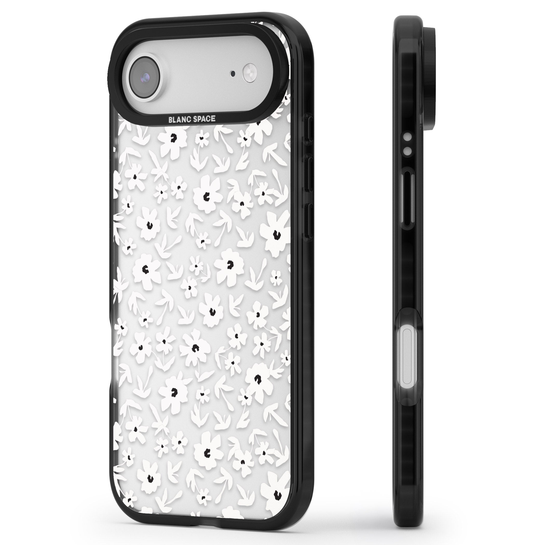 Monochrome Floral iPhone 17 Air Impact Black Phone Case Side Profile