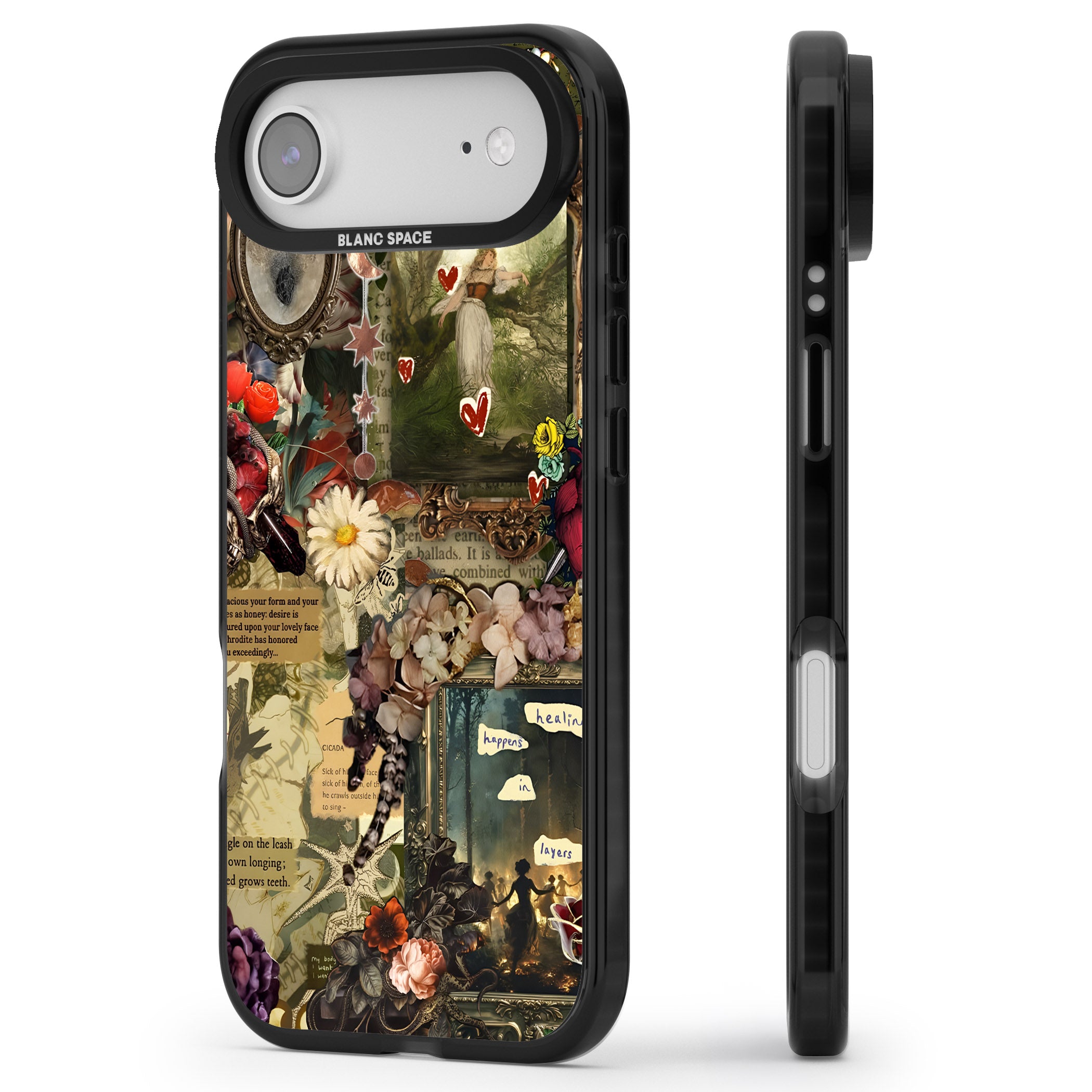 Textbook Romance Collage iPhone 17 Air Impact Black Phone Case Side Profile
